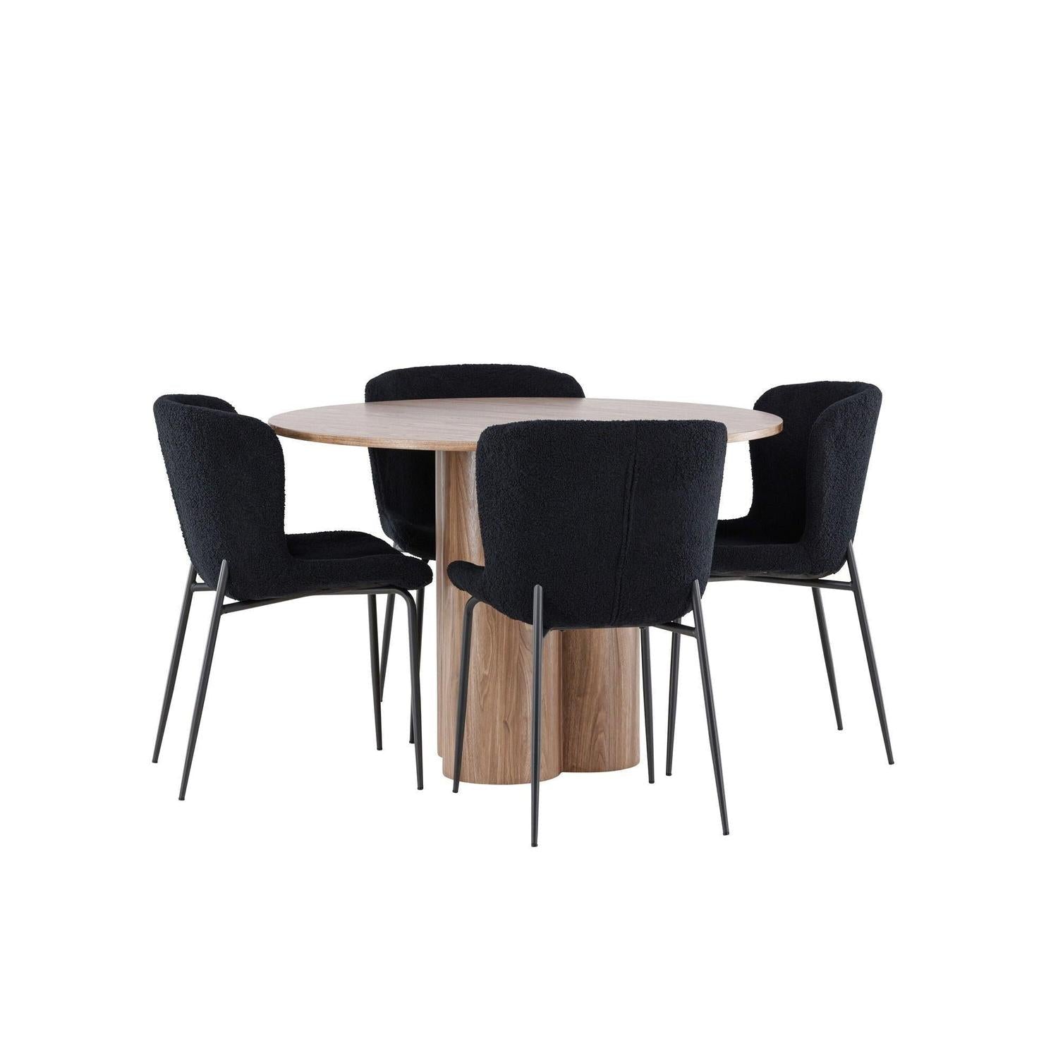 Essgruppe Esstisch Olivia rund 110cm mit Stühlen Modesto aus Teddystoff-Essgruppen Rund-Venture Home-le canapé