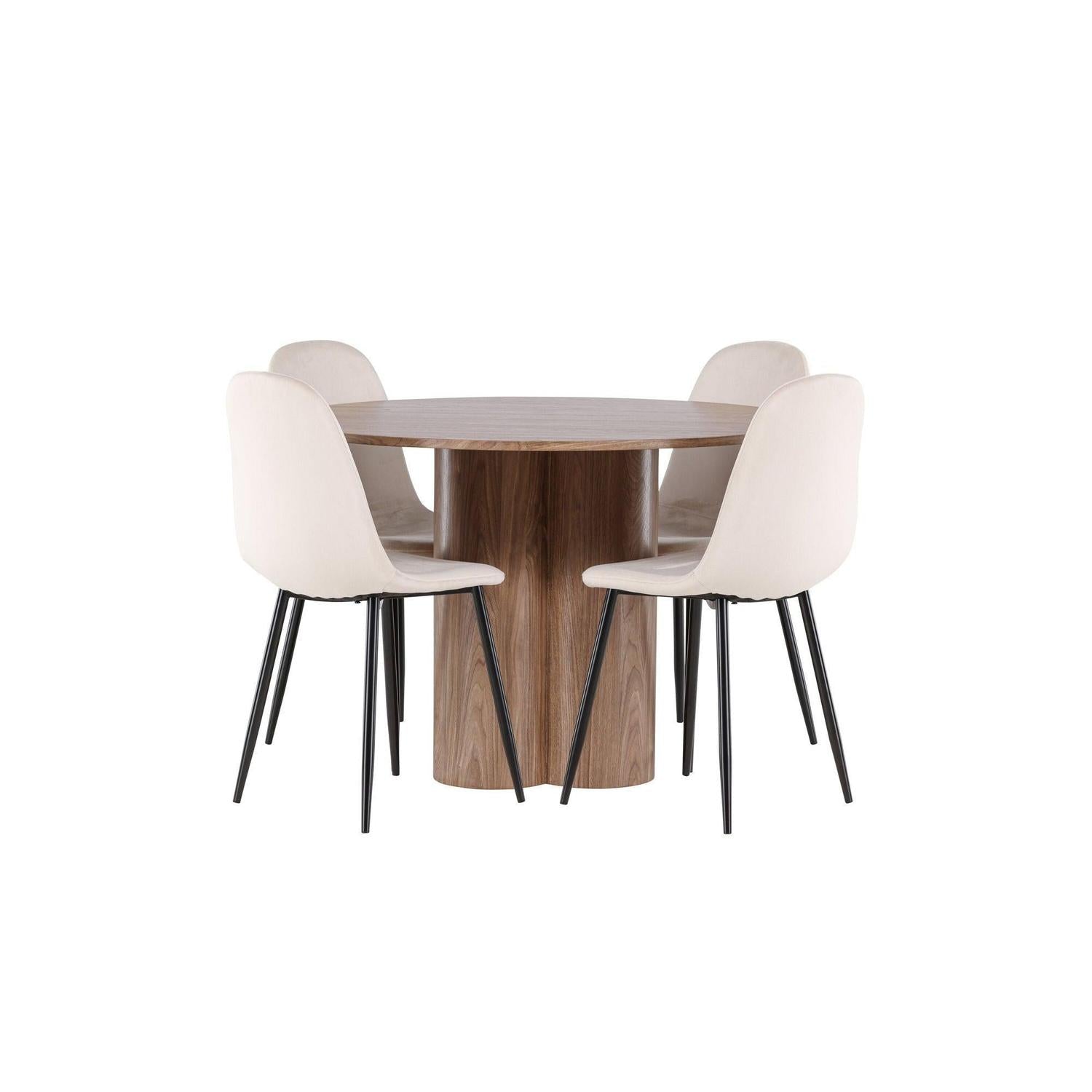 Essgruppe Esstisch Olivia rund 110cm mit Stühlen Polar aus SamtEssgruppe Rund