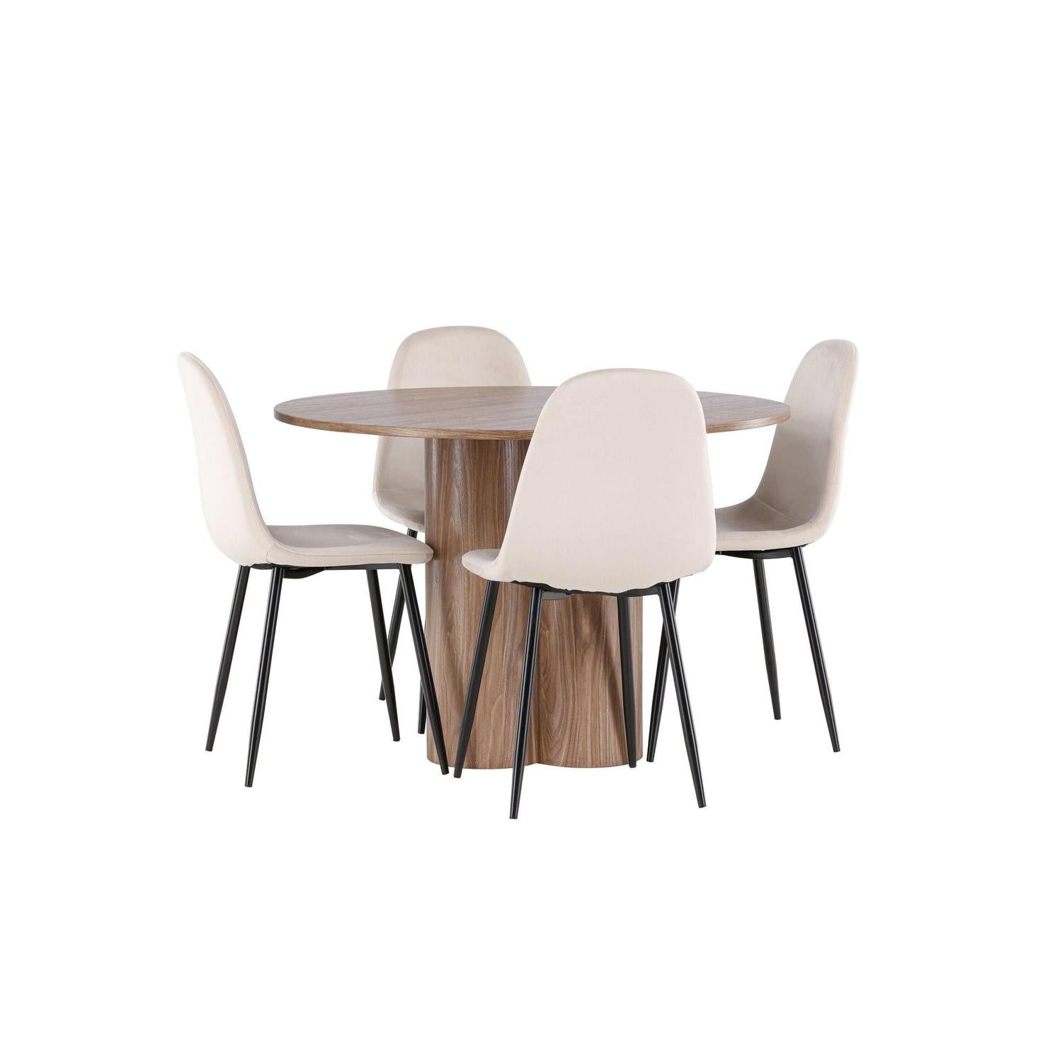 Essgruppe Esstisch Olivia rund 110cm mit Stühlen Polar aus SamtEssgruppe Rund