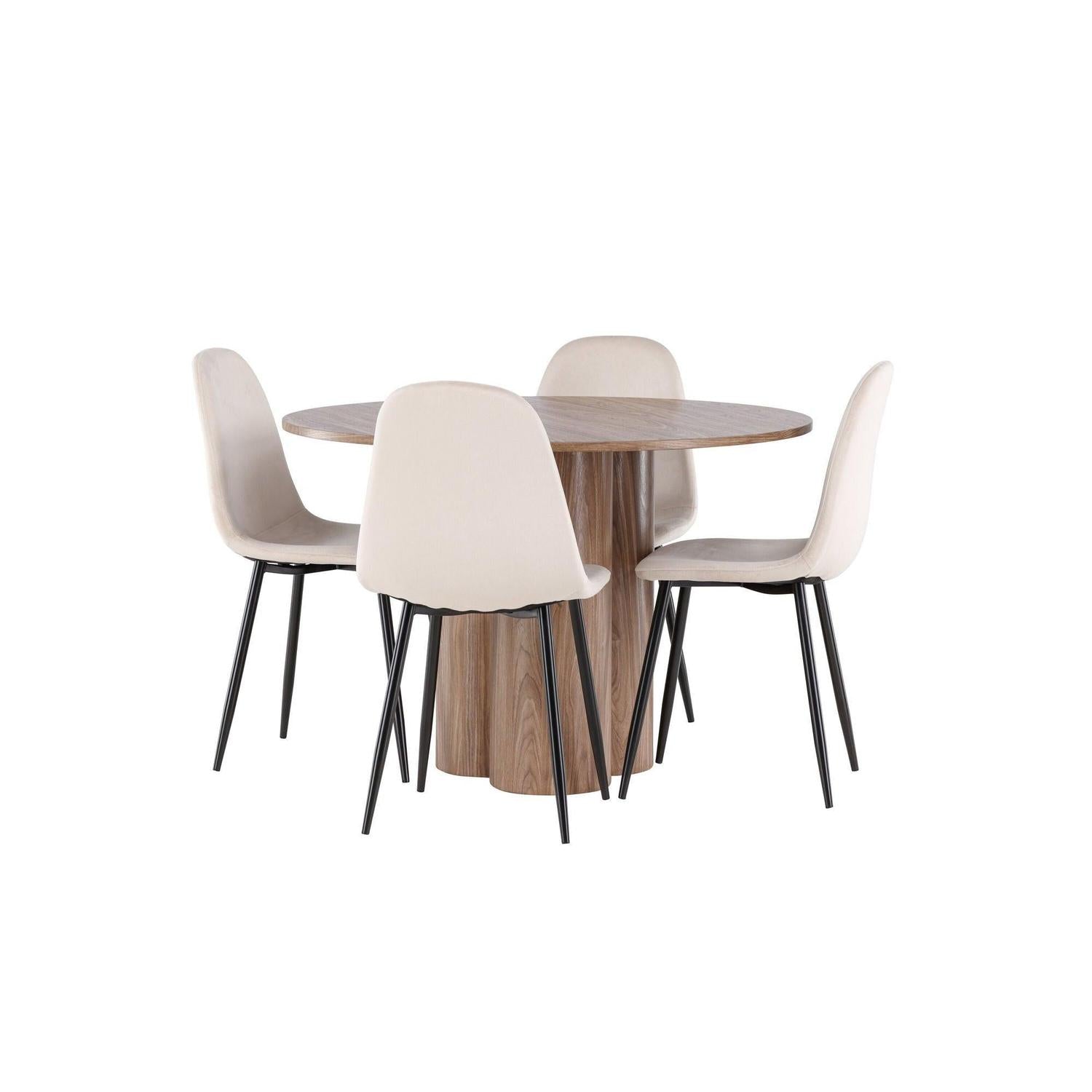 Essgruppe Esstisch Olivia rund 110cm mit Stühlen Polar aus SamtEssgruppe Rund