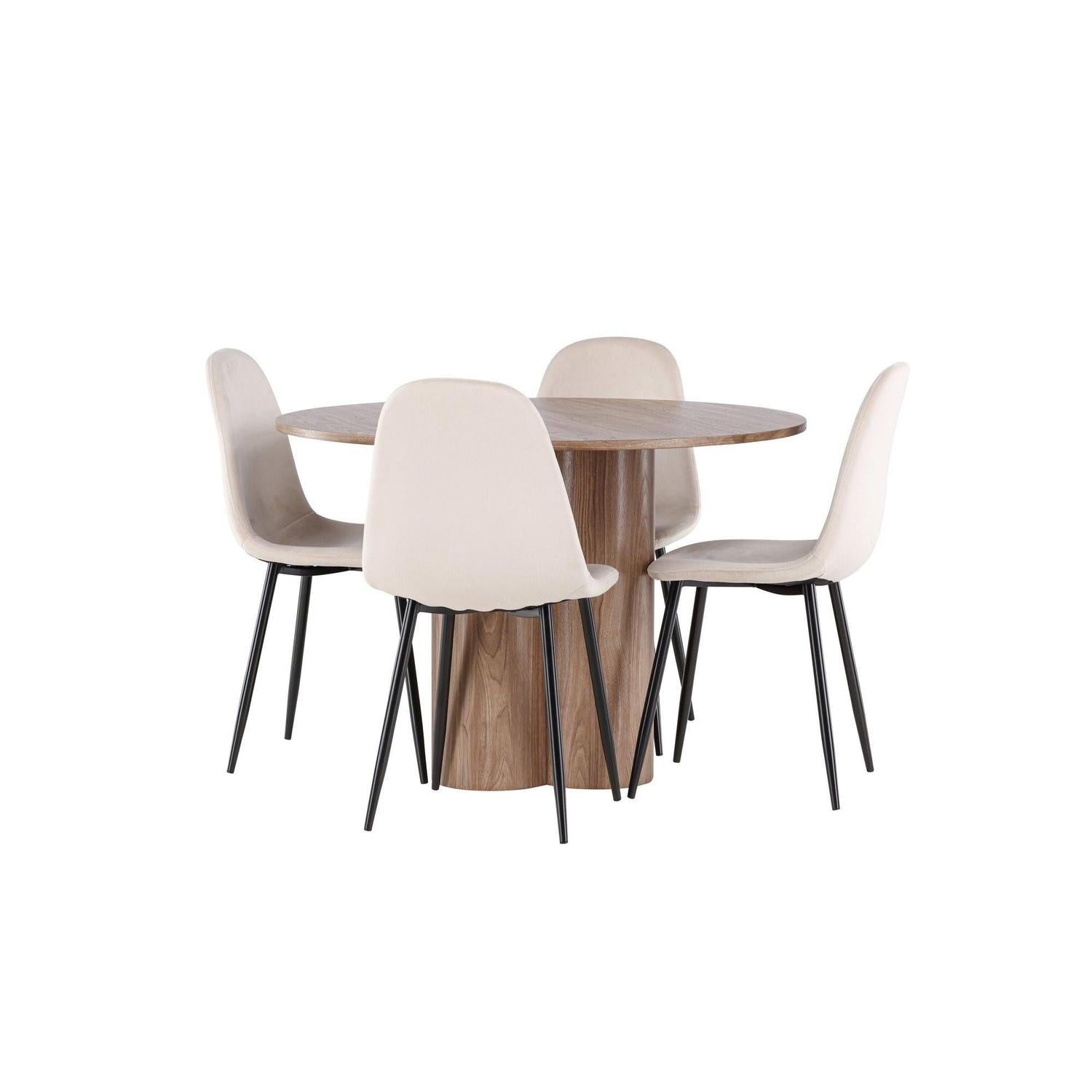 Essgruppe Esstisch Olivia rund 110cm mit Stühlen Polar aus SamtEssgruppe Rund
