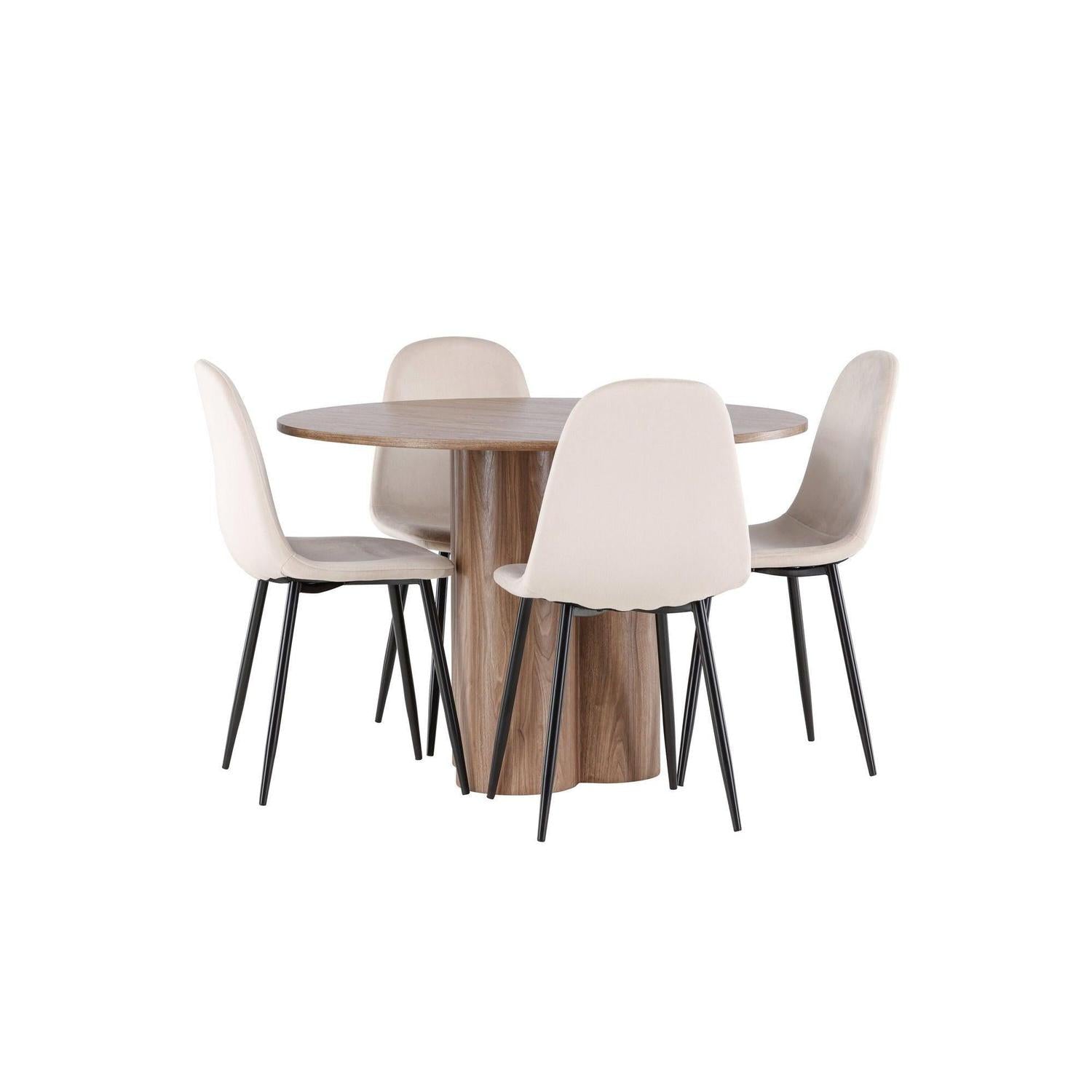 Essgruppe Esstisch Olivia rund 110cm mit Stühlen Polar aus SamtEssgruppe Rund