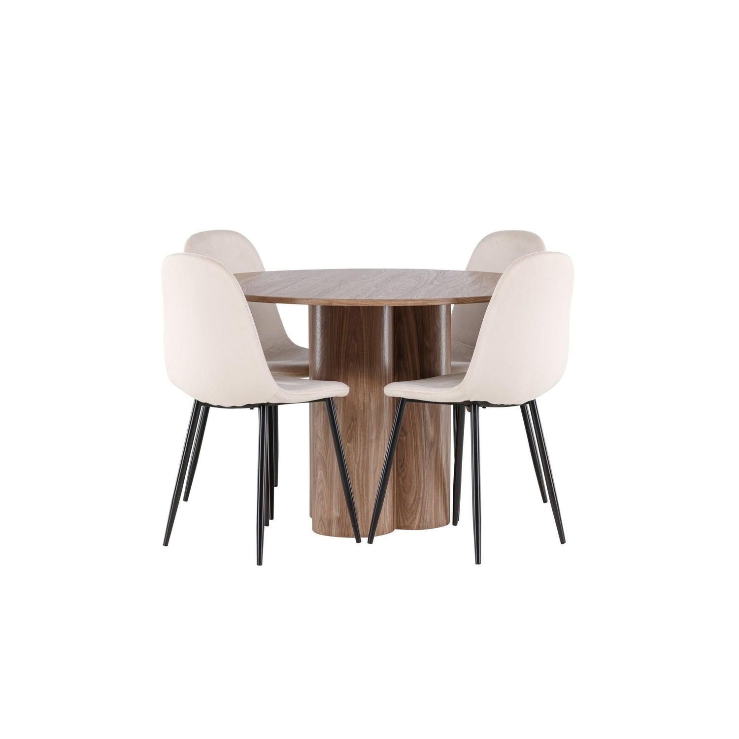 Essgruppe Esstisch Olivia rund 110cm mit Stühlen Polar aus SamtEssgruppe Rund