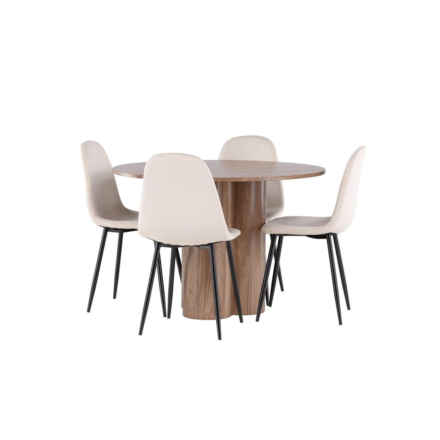Essgruppe Esstisch Olivia rund 110cm mit Stühlen Polar aus SamtEssgruppe Rund