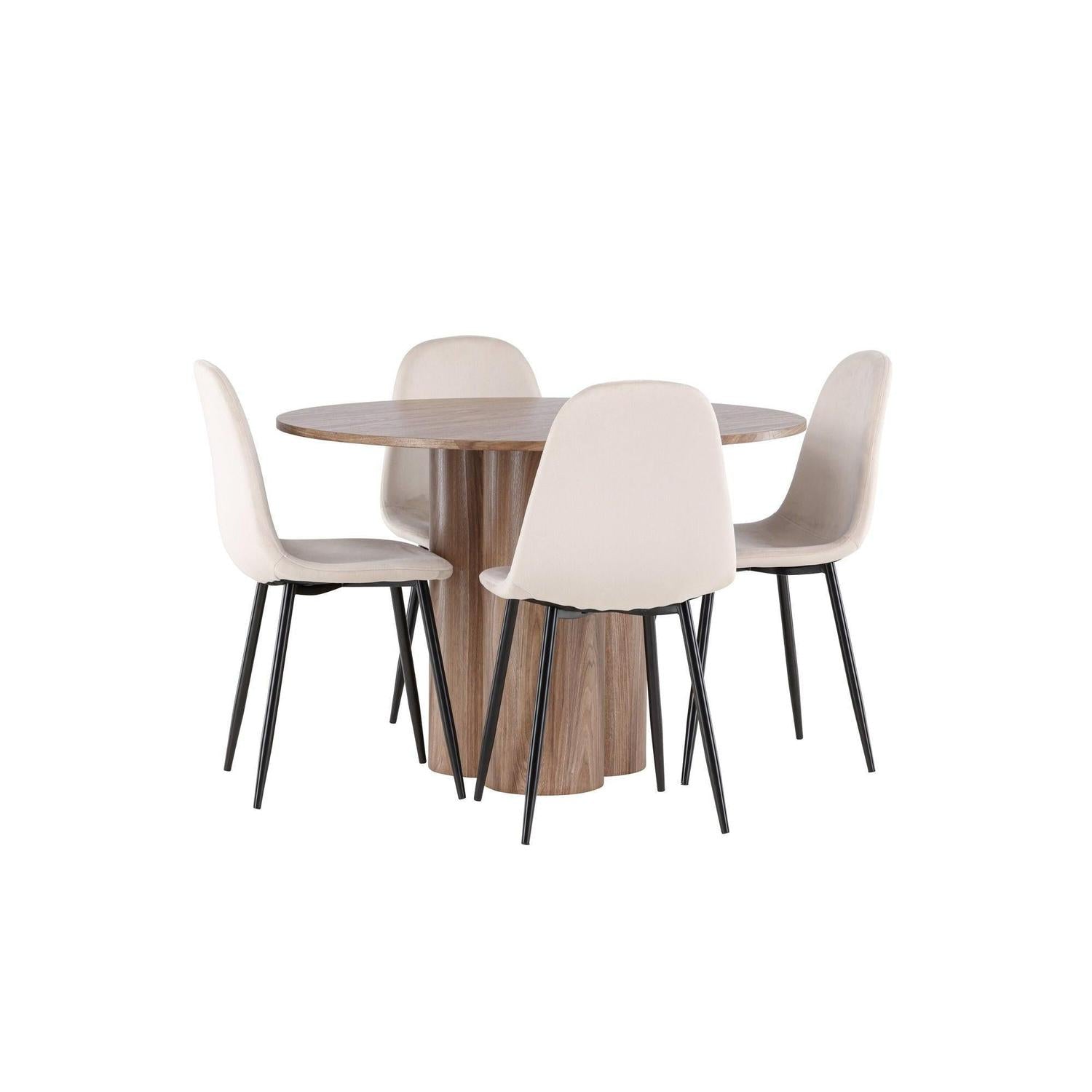 Essgruppe Esstisch Olivia rund 110cm mit Stühlen Polar aus SamtEssgruppe Rund