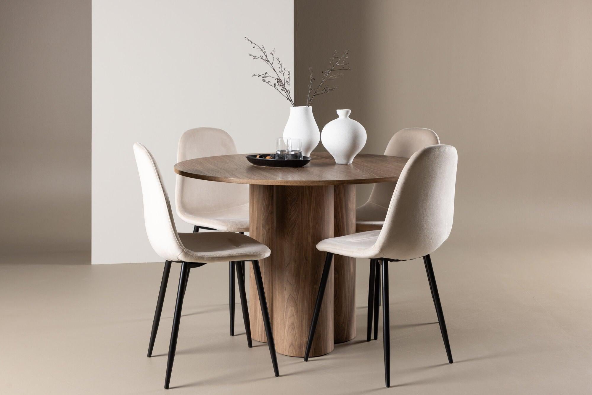 Essgruppe Esstisch Olivia rund 110cm mit Stühlen Polar aus Samt-Essgruppe Rund-Venture Home-le canapé