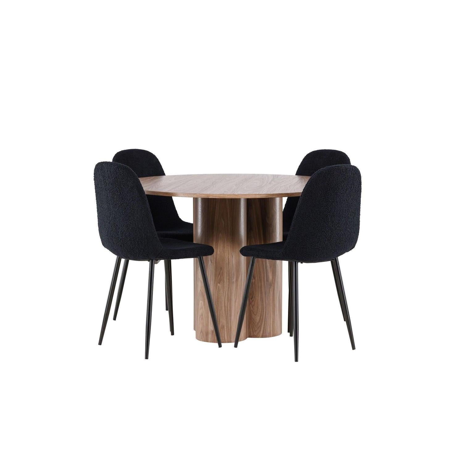 Essgruppe Esstisch Olivia rund 110cm mit Stühlen Polar aus Teddy-Bouclé-Essgruppe Rund-Venture Home-le canapé