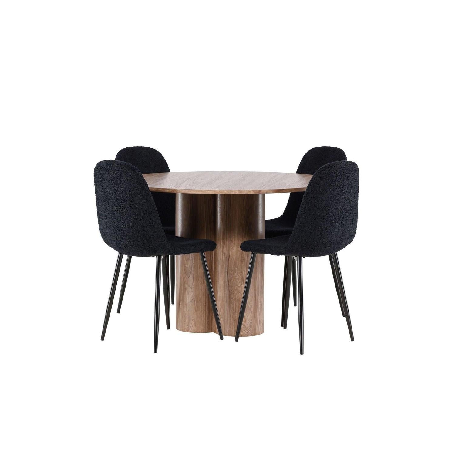 Essgruppe Esstisch Olivia rund 110cm mit Stühlen Polar aus Teddy-Bouclé-Essgruppen Rund-Venture Home-le canapé