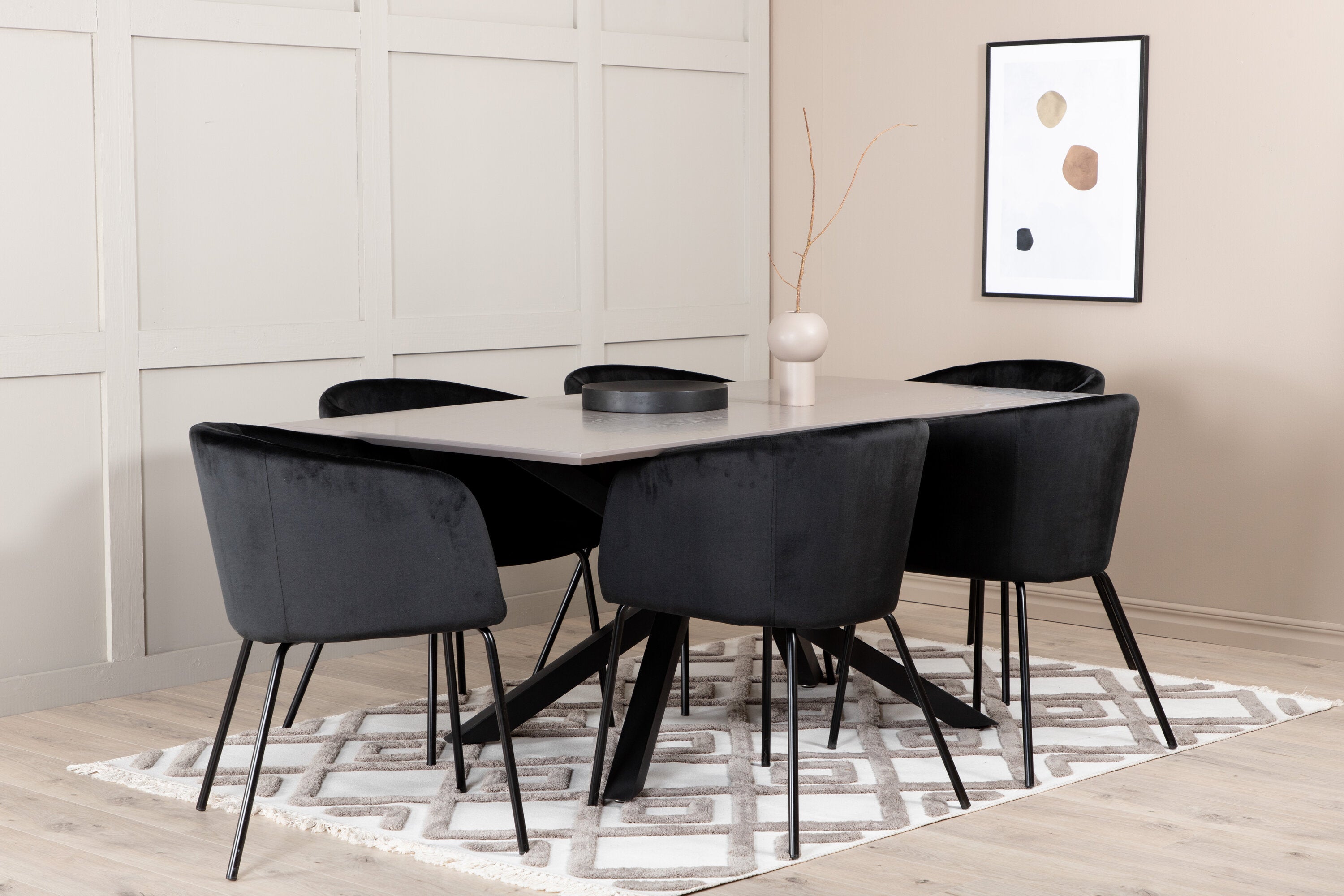 Essgruppe Esstisch Piazza 180 x 90cm mit Stühlen Berit - Schwarz-Essgruppen-Venture Home-le canapé