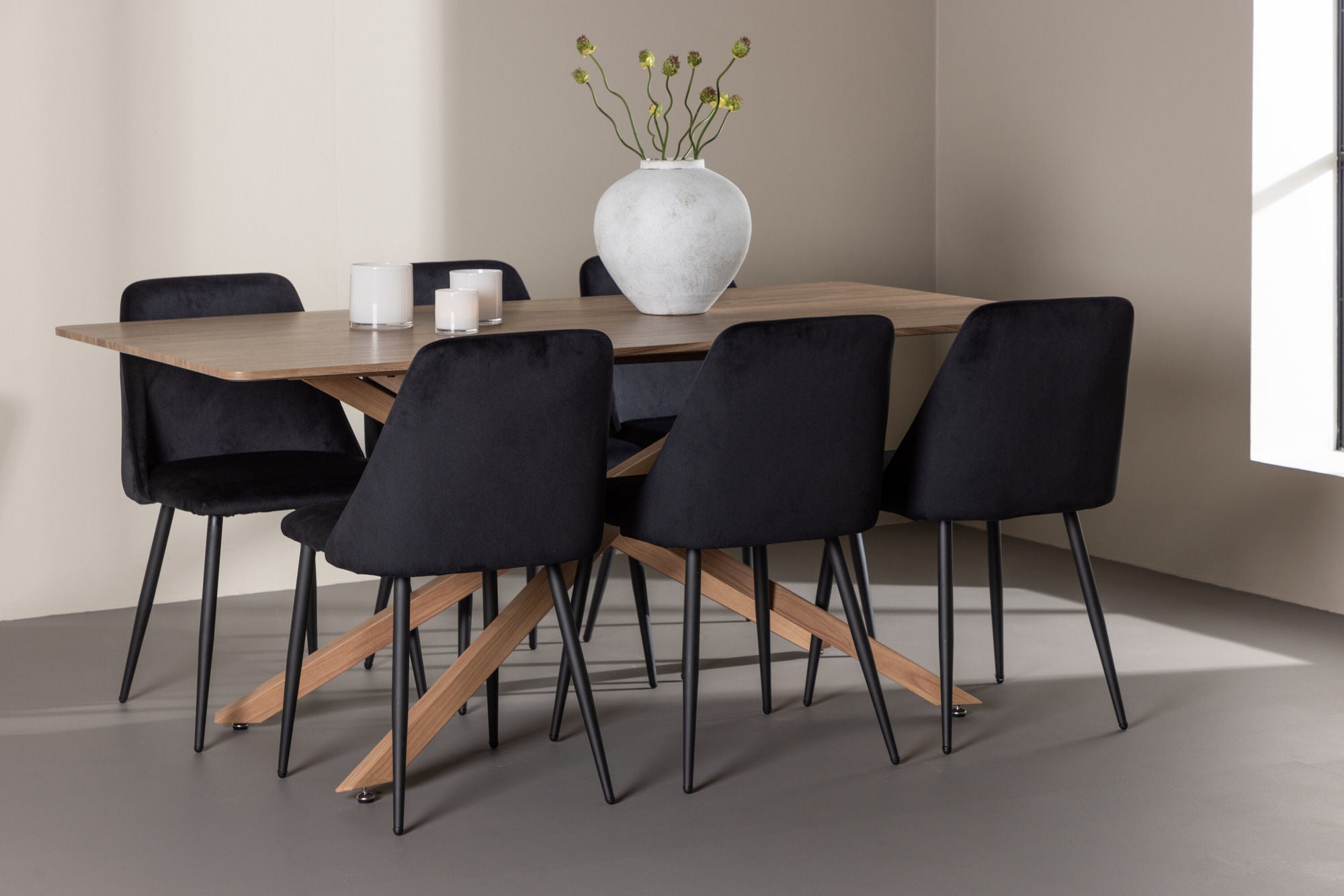 Essgruppe Esstisch Piazza 180*90 cm mit Stühlen Night aus SamtEssgruppe Rechteckig