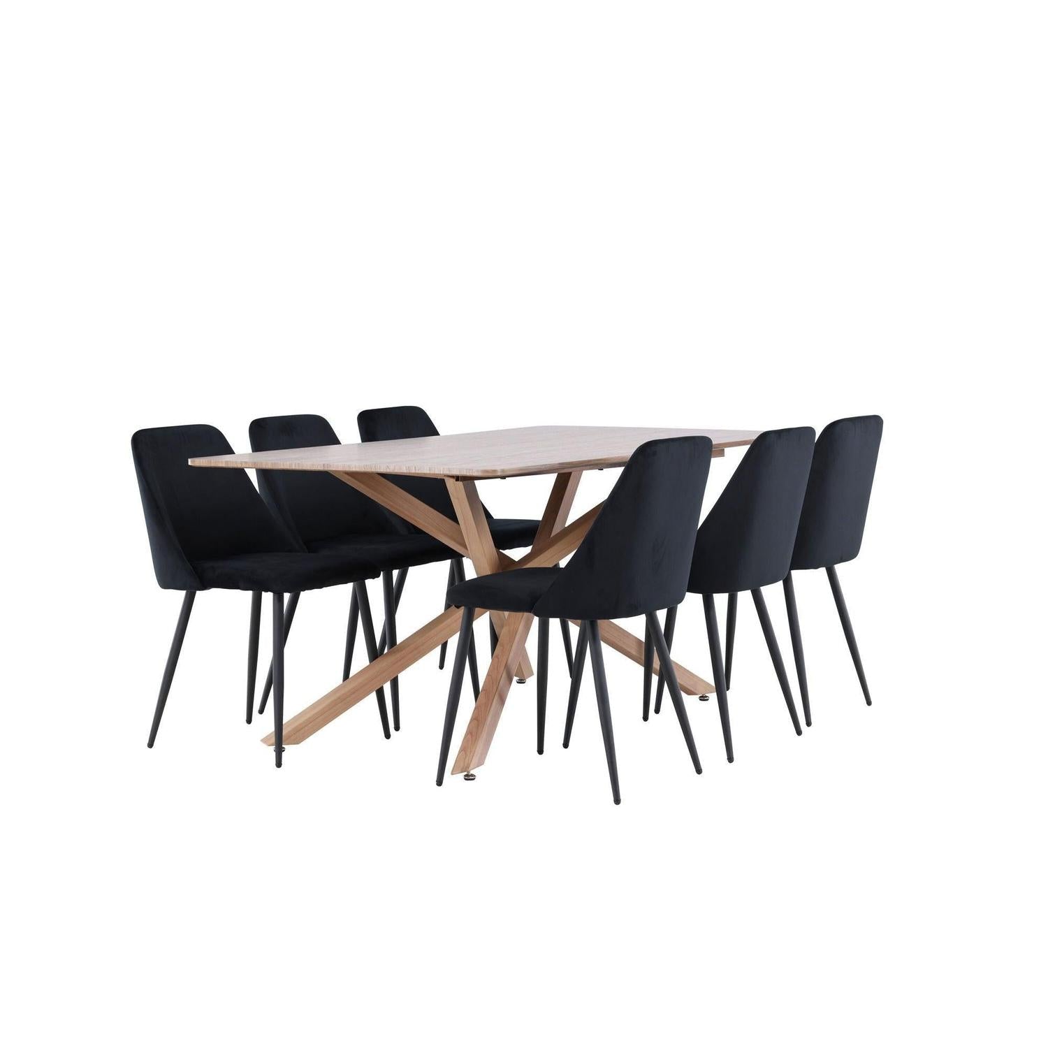 Essgruppe Esstisch Piazza 180*90 cm mit Stühlen Night aus Samt-Essgruppe Rechteckig-Venture Home-le canapé