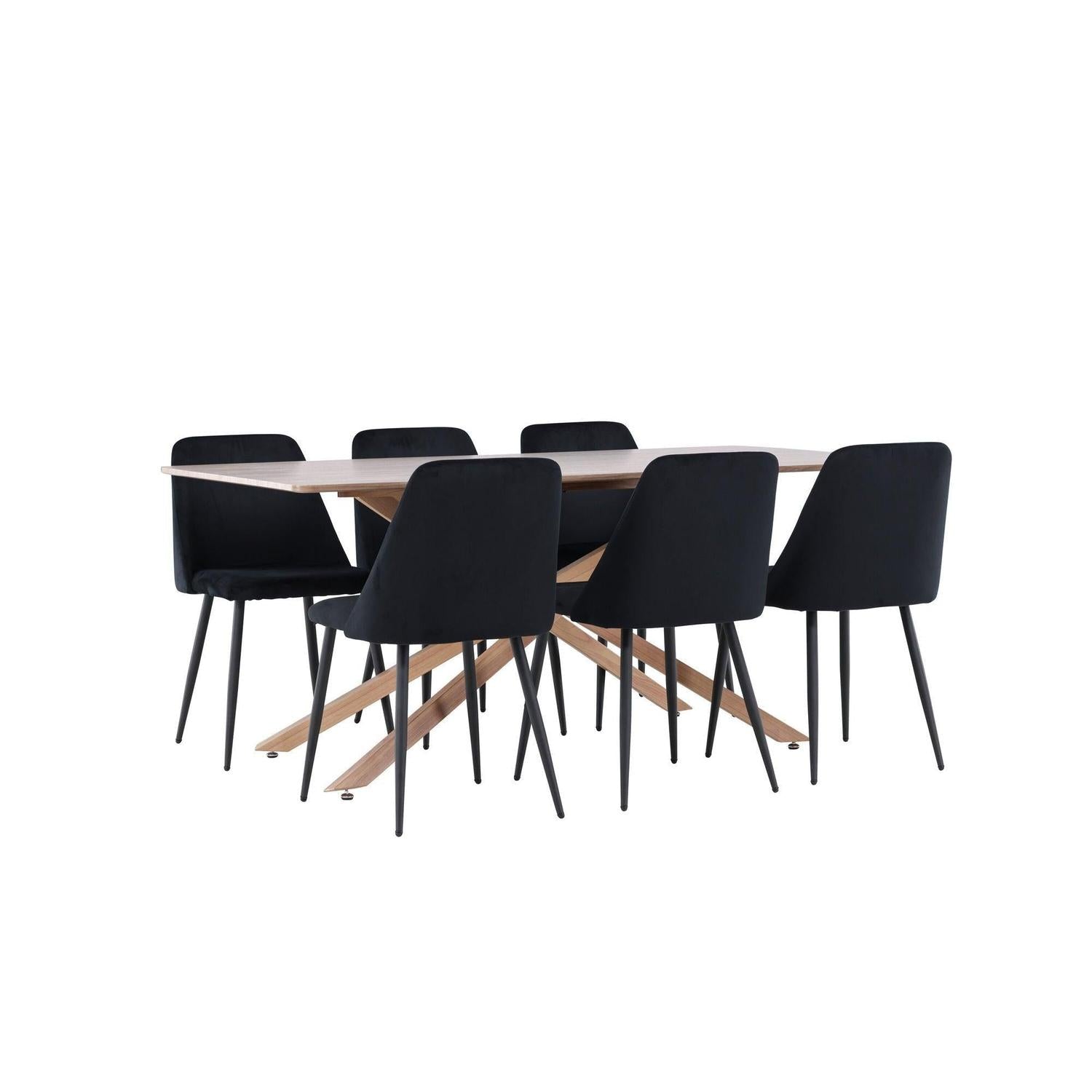 Essgruppe Esstisch Piazza 180*90 cm mit Stühlen Night aus Samt-Essgruppen Rechteckig-Venture Home-le canapé