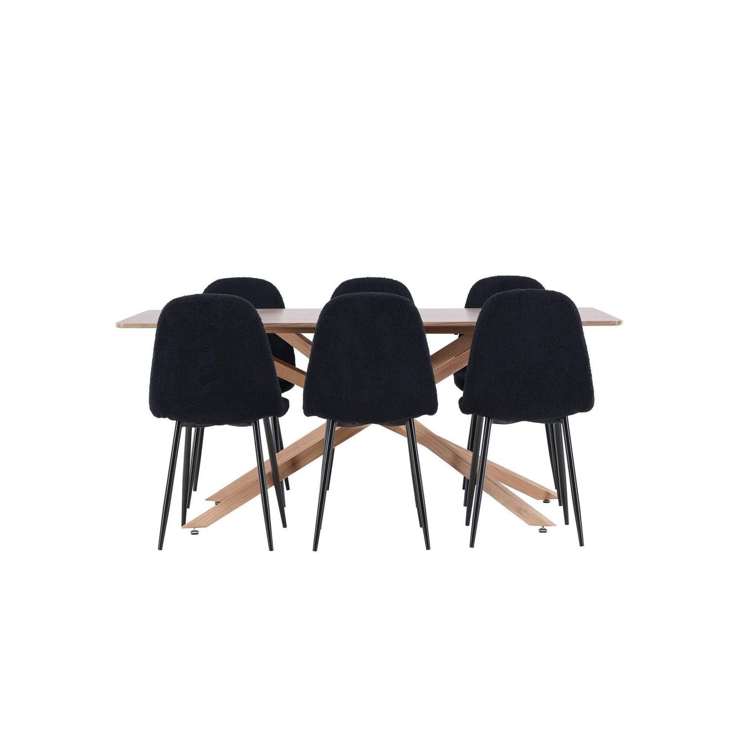 Essgruppe Esstisch Piazza 180*90 cm mit Stühlen Polar aus Teddy-Bouclé - Mokka/Schwarz-Essgruppe Rechteckig-Venture Home-le canapé