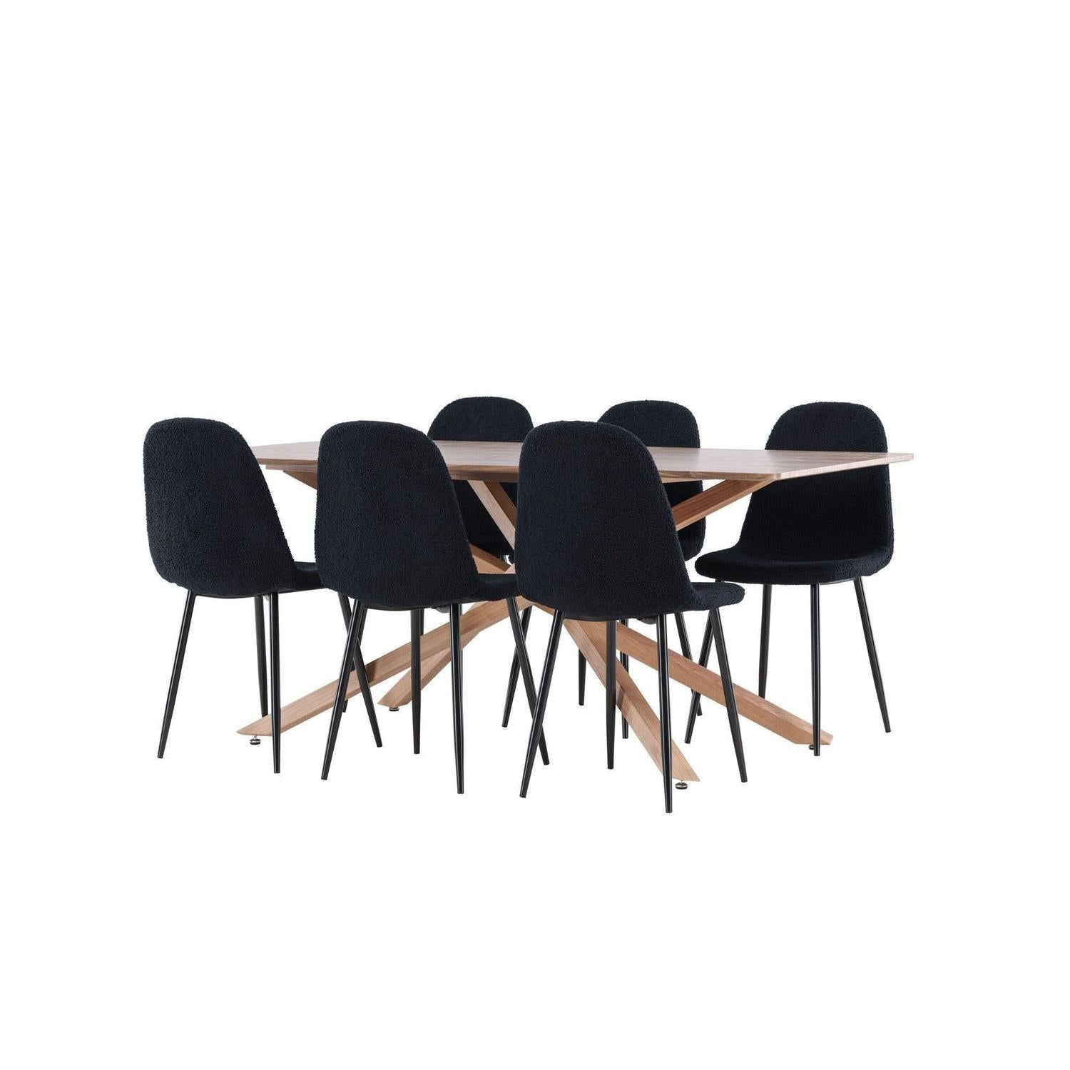 Essgruppe Esstisch Piazza 180*90 cm mit Stühlen Polar aus Teddy-Bouclé - Mokka/Schwarz-Essgruppe Rechteckig-Venture Home-le canapé