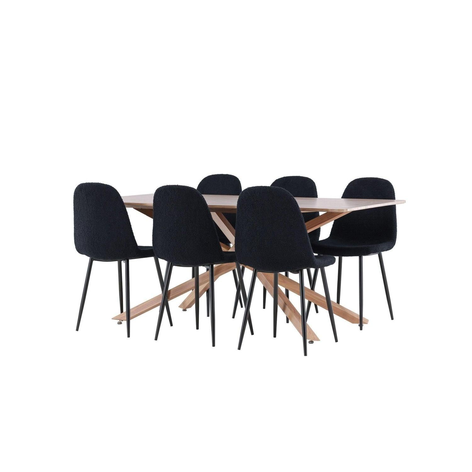 Essgruppe Esstisch Piazza 180*90 cm mit Stühlen Polar aus Teddy-Bouclé - Mokka/Schwarz-Essgruppe Rechteckig-Venture Home-le canapé