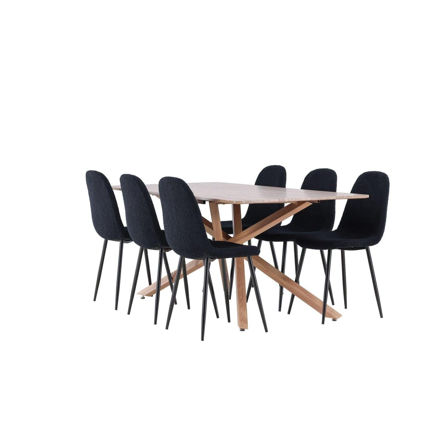 Essgruppe Esstisch Piazza 180*90 cm mit Stühlen Polar aus Teddy-Bouclé - Mokka/Schwarz-Essgruppe Rechteckig-Venture Home-le canapé