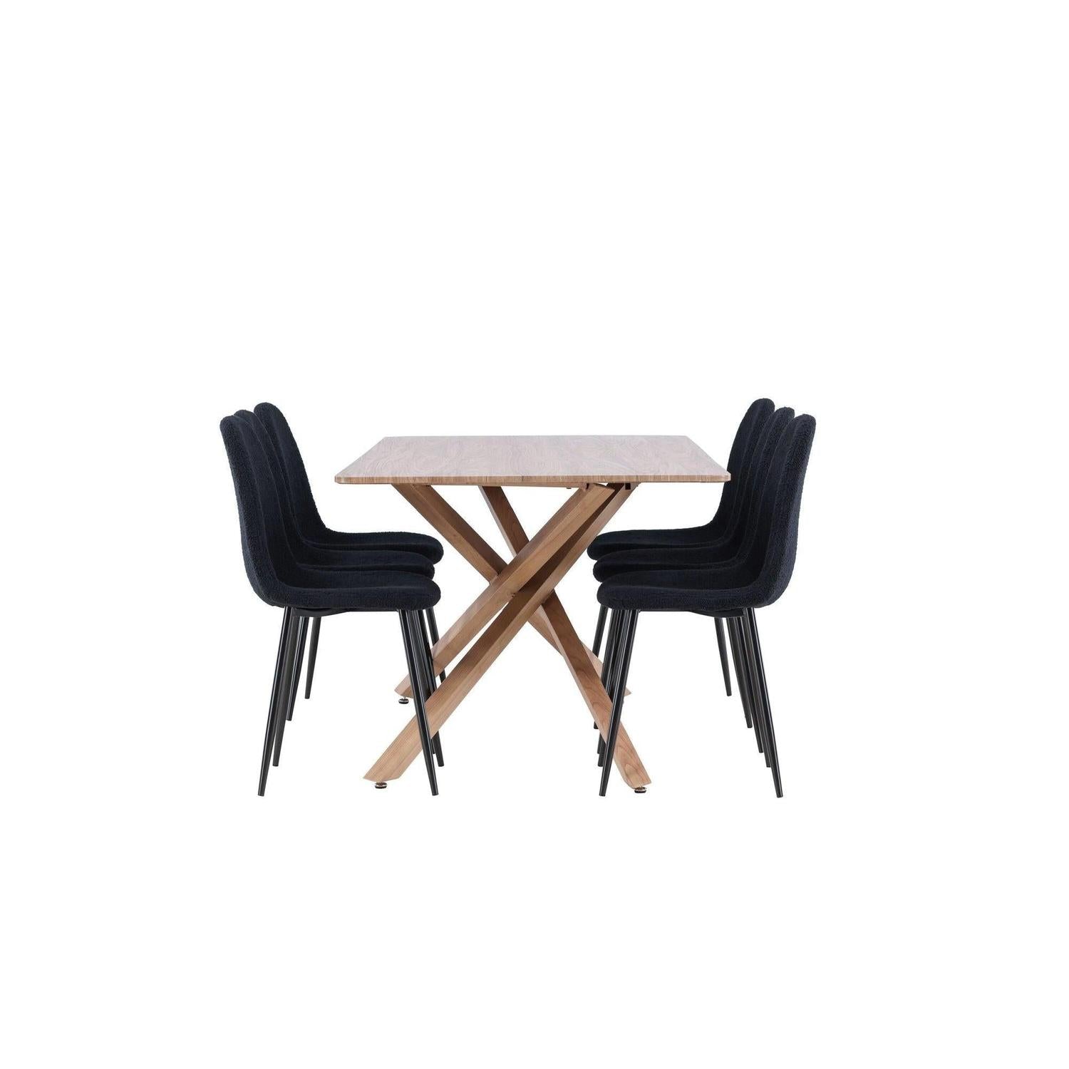 Essgruppe Esstisch Piazza 180*90 cm mit Stühlen Polar aus Teddy-Bouclé - Mokka/Schwarz-Essgruppen Rechteckig-Venture Home-le canapé