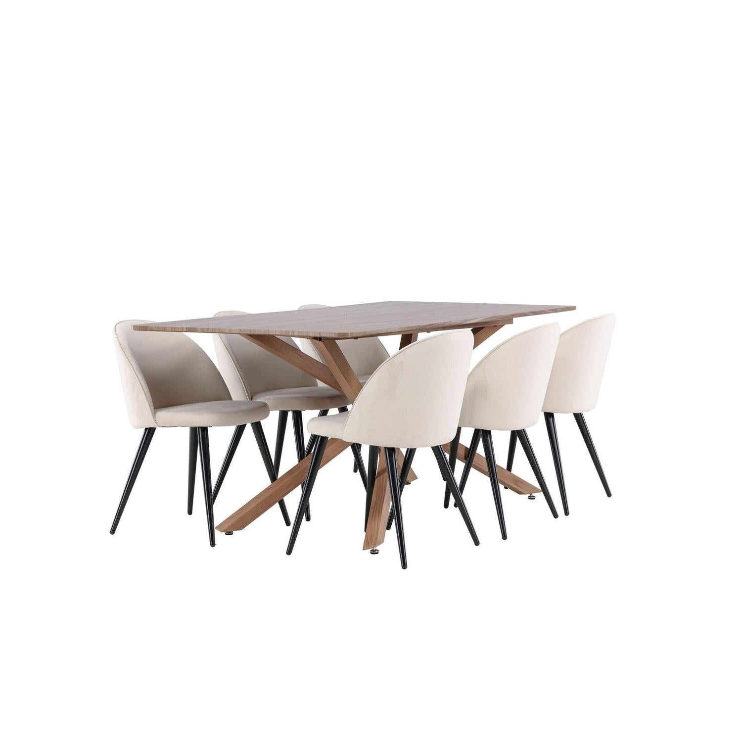 Essgruppe Esstisch Piazza 180*90 cm mit Stühlen Velvet aus Samt - Braun/Beige-Essgruppen Rechteckig-Venture Home-le canapé