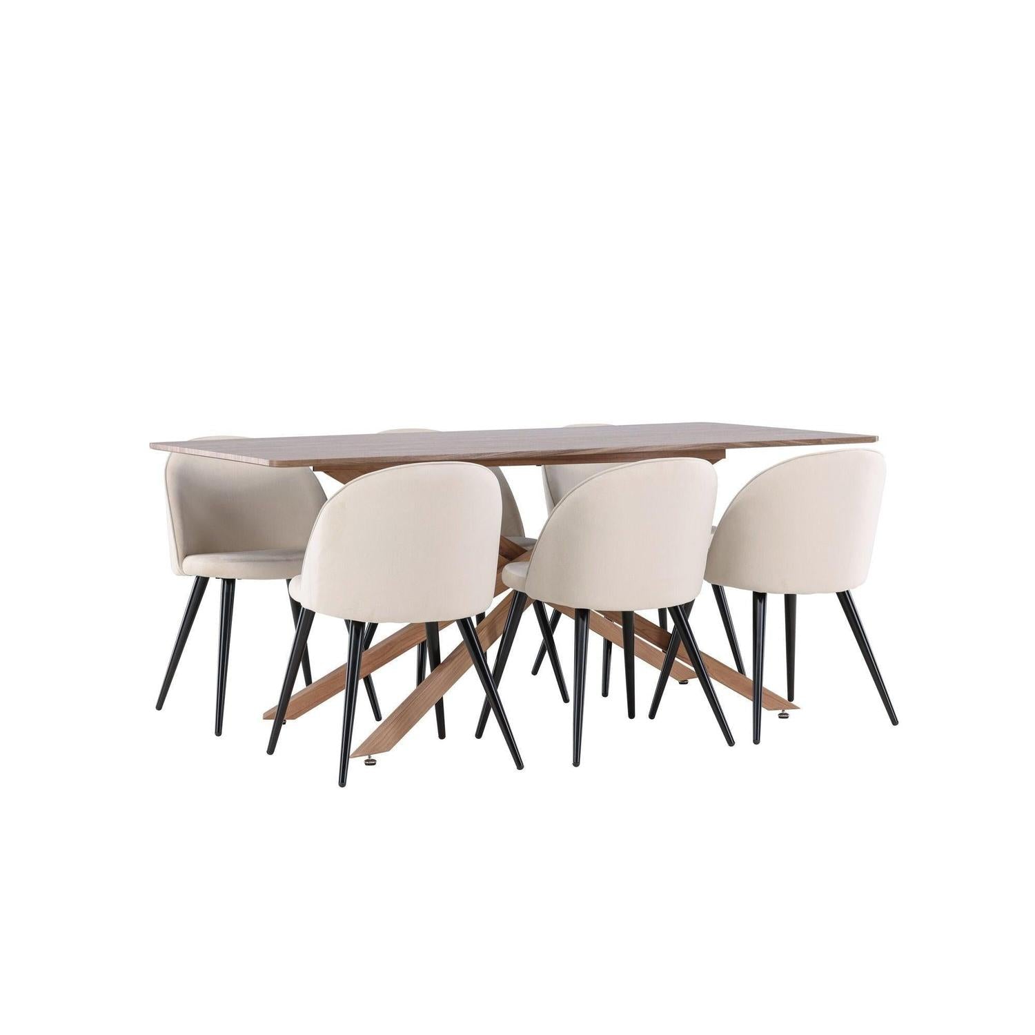 Essgruppe Esstisch Piazza 180*90 cm mit Stühlen Velvet aus Samt - Braun/Beige-Essgruppen Rechteckig-Venture Home-le canapé