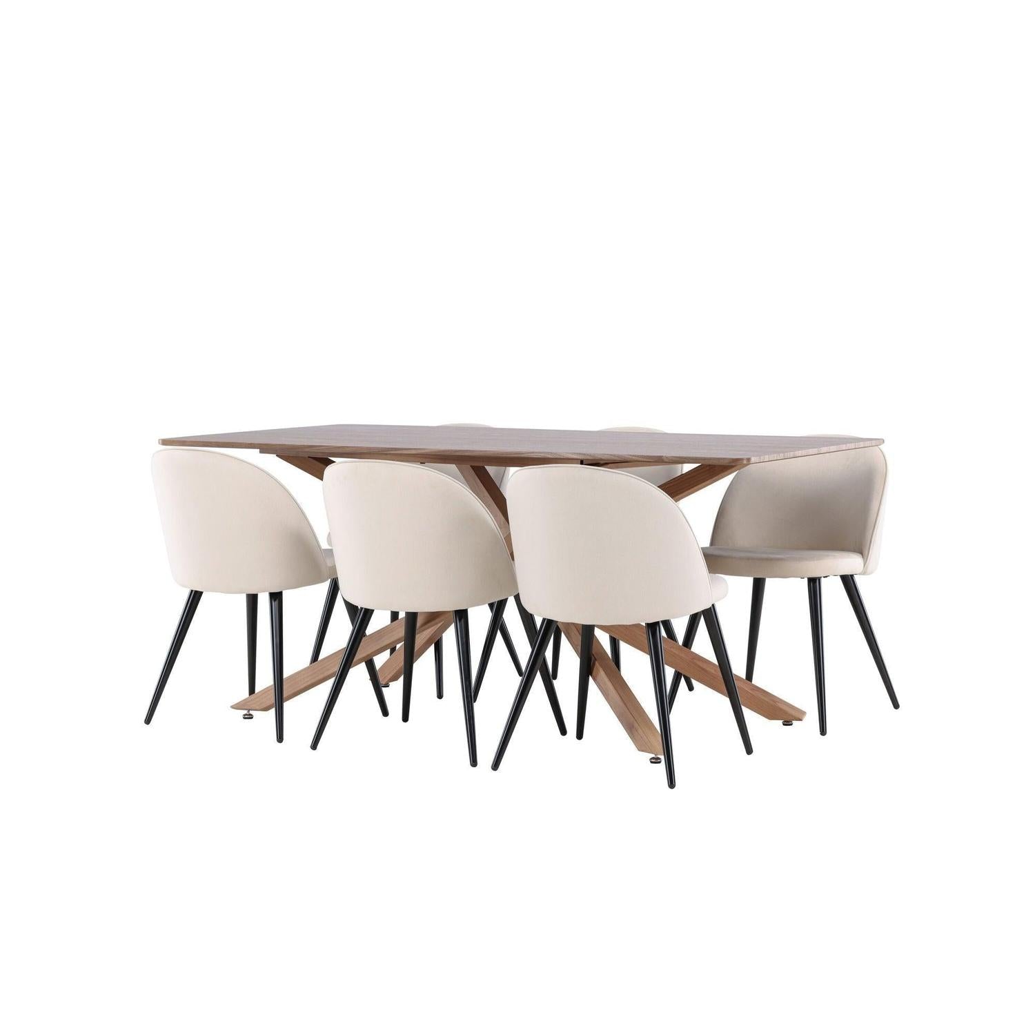Essgruppe Esstisch Piazza 180*90 cm mit Stühlen Velvet aus Samt - Braun/Beige-Essgruppen Rechteckig-Venture Home-le canapé