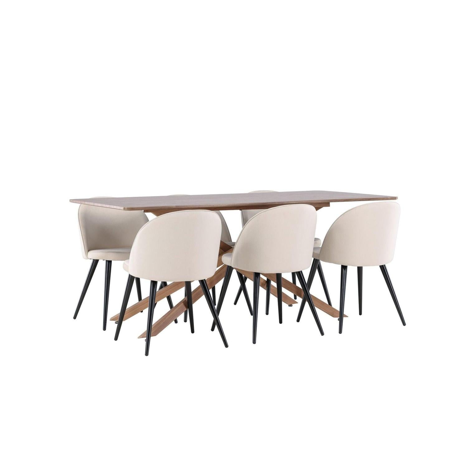 Essgruppe Esstisch Piazza 180*90 cm mit Stühlen Velvet aus Samt - Braun/Beige-Essgruppen Rechteckig-Venture Home-le canapé