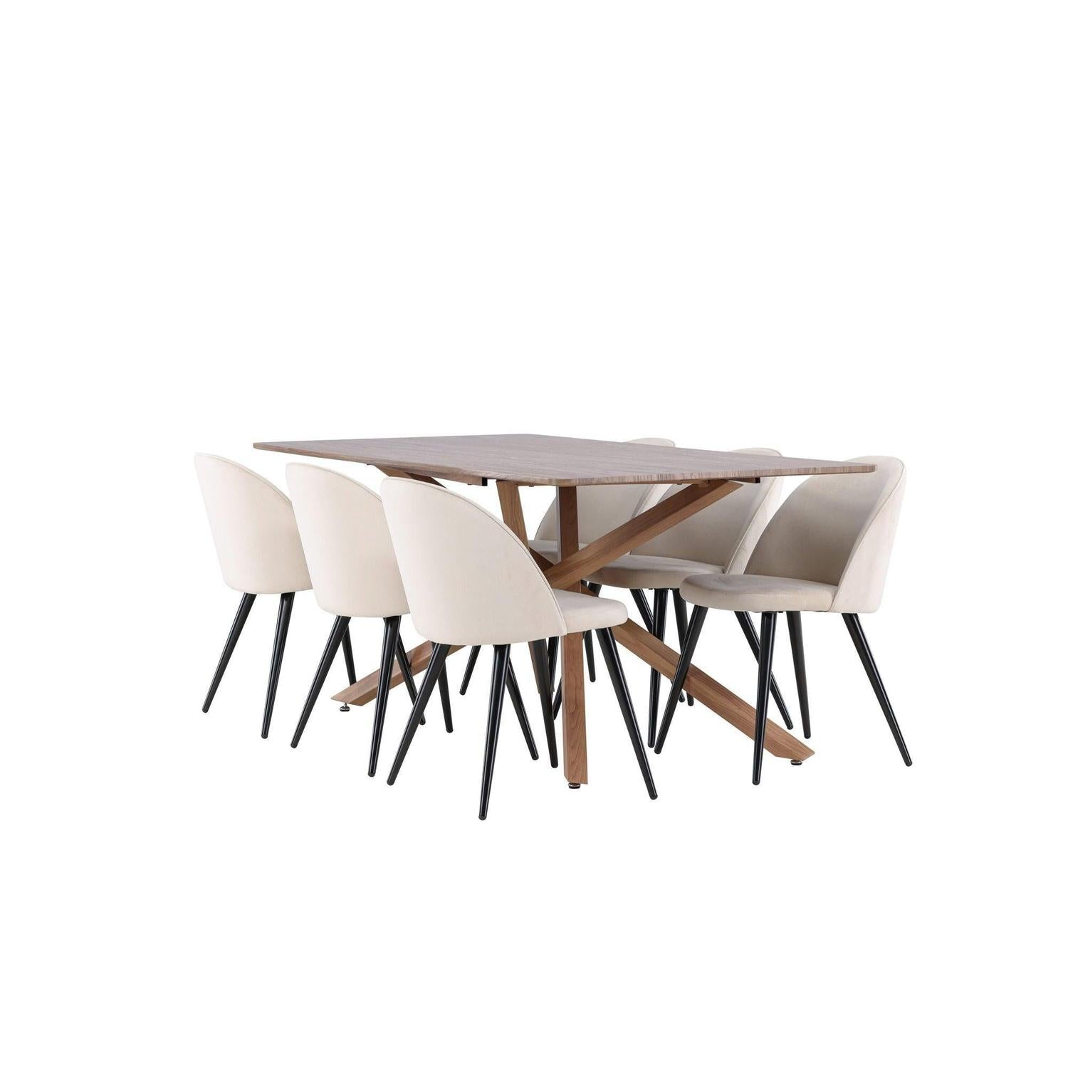 Essgruppe Esstisch Piazza 180*90 cm mit Stühlen Velvet aus Samt - Braun/Beige-Essgruppen Rechteckig-Venture Home-le canapé