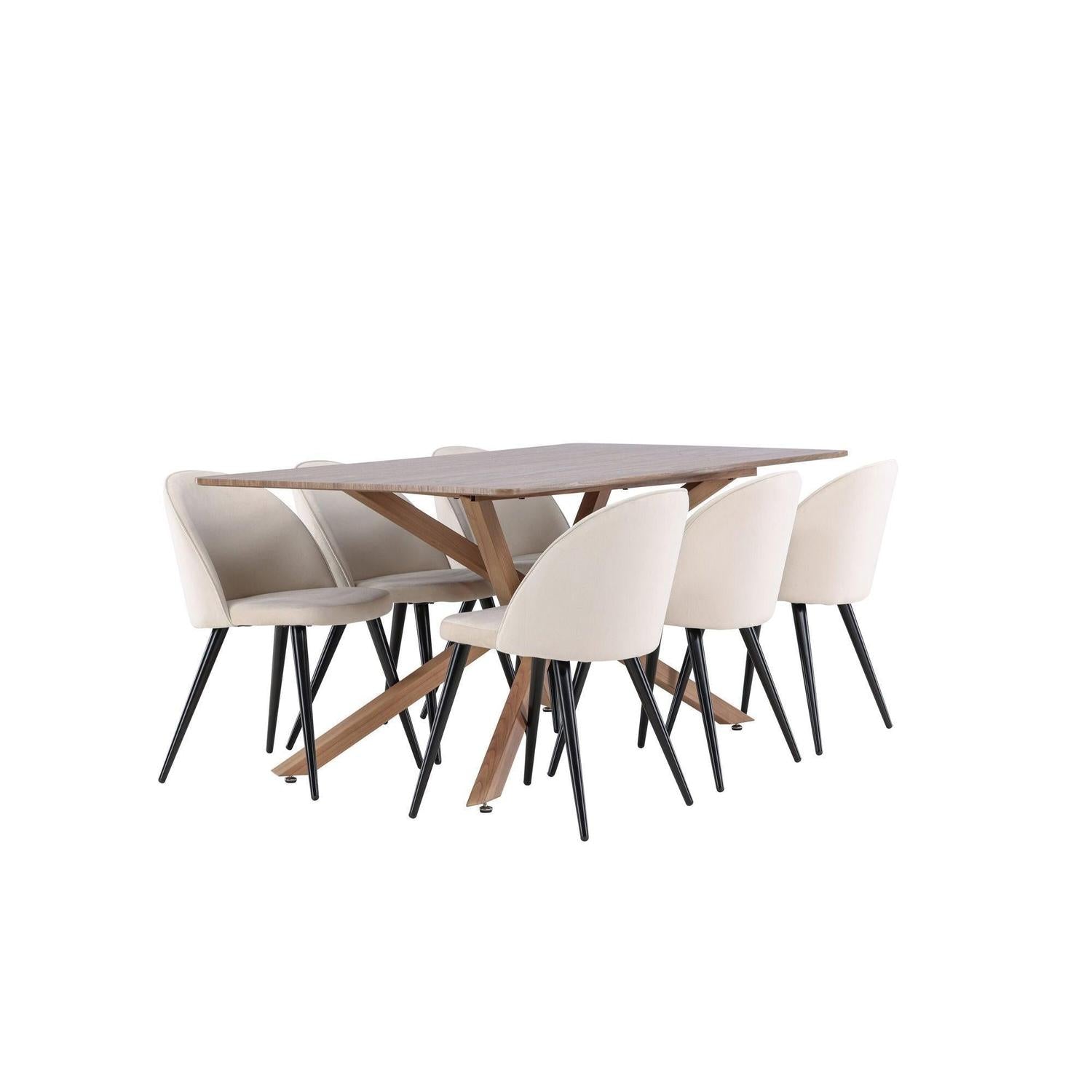 Essgruppe Esstisch Piazza 180*90 cm mit Stühlen Velvet aus Samt - Braun/Beige-Essgruppen Rechteckig-Venture Home-le canapé