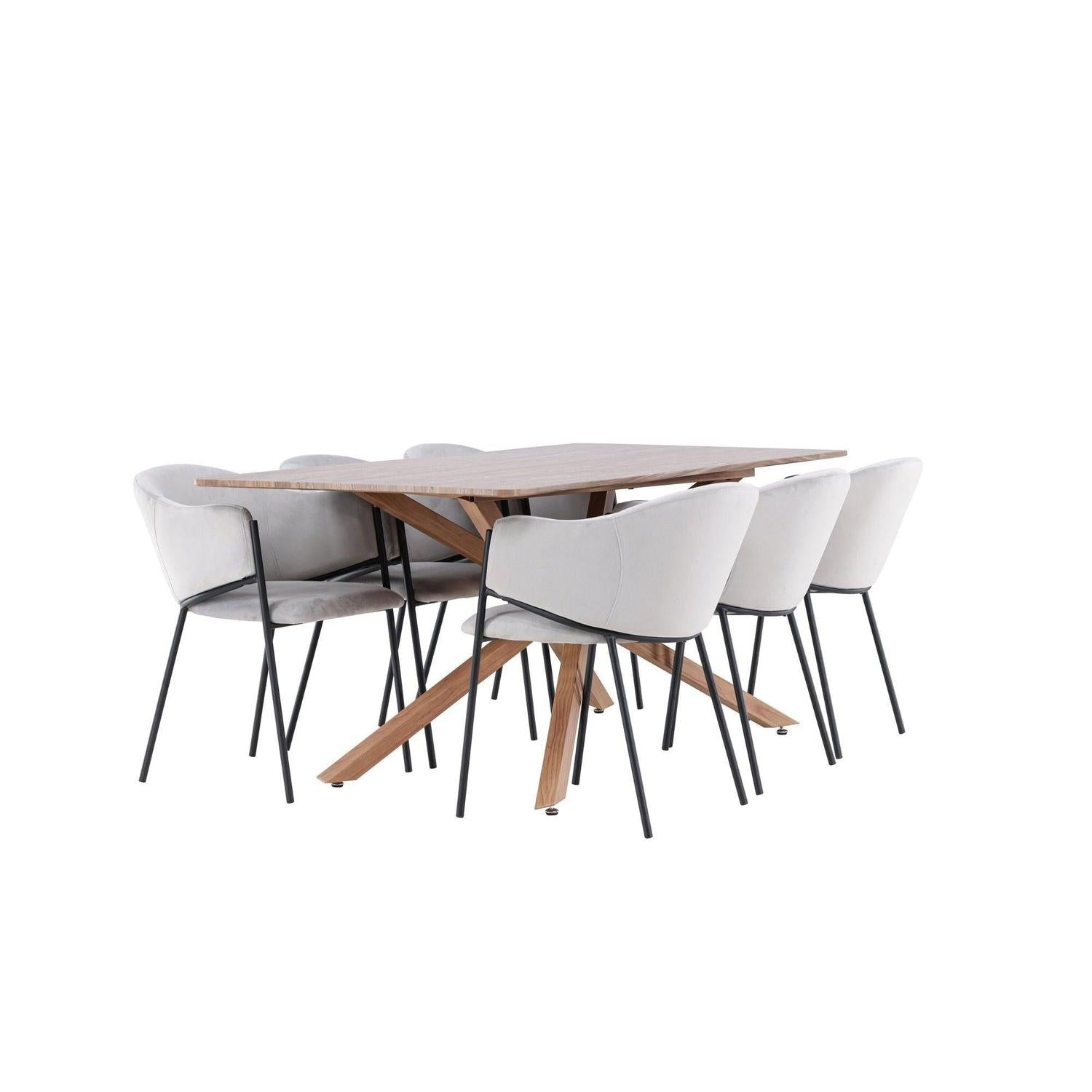 Essgruppe Esstisch Piazza 180*90cm mit Esszimmerstühlen Evelina aus Samt - Braun/Grau-Essgruppen Rechteckig-Venture Home-le canapé