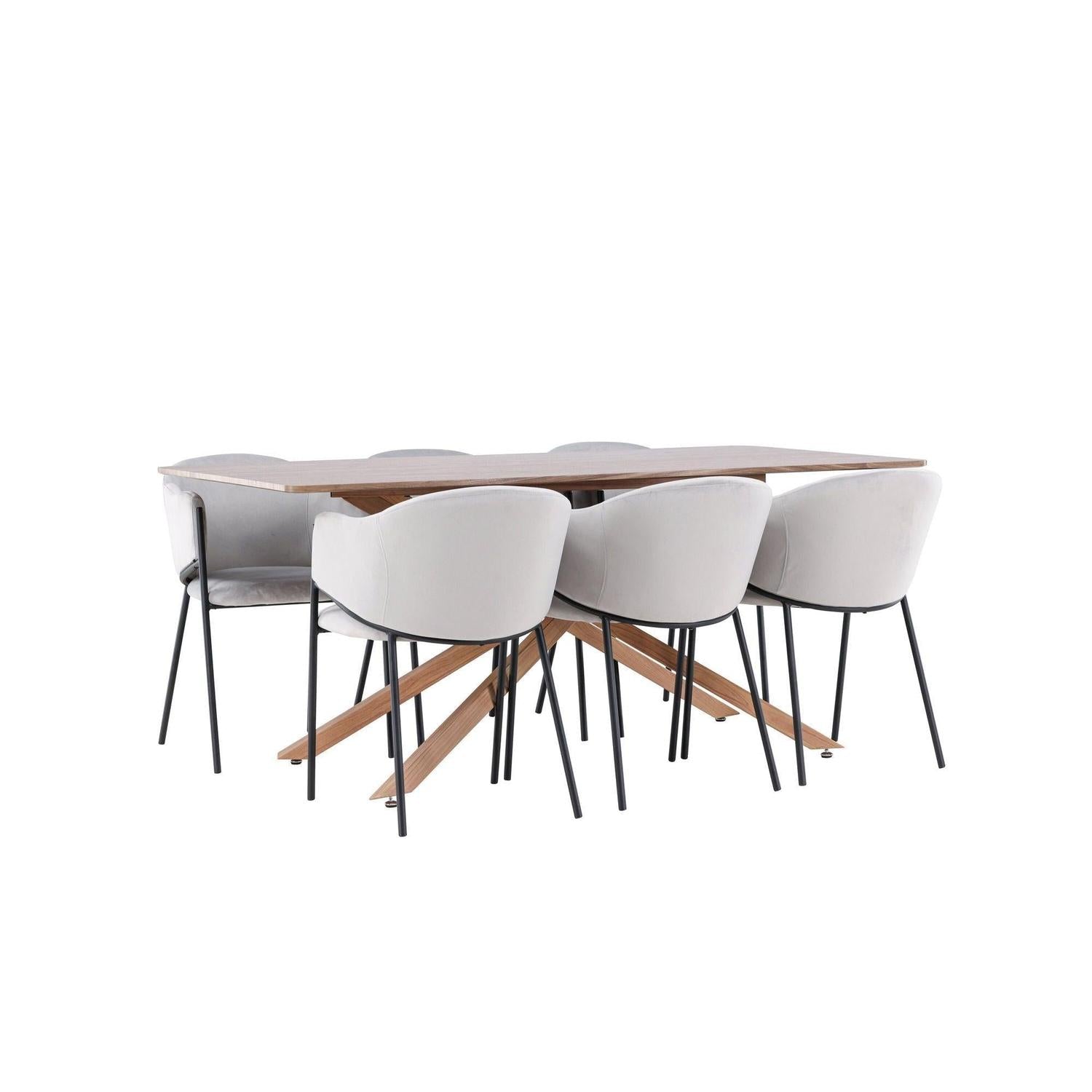 Essgruppe Esstisch Piazza 180*90cm mit Esszimmerstühlen Evelina aus Samt - Braun/Grau-Essgruppen Rechteckig-Venture Home-le canapé