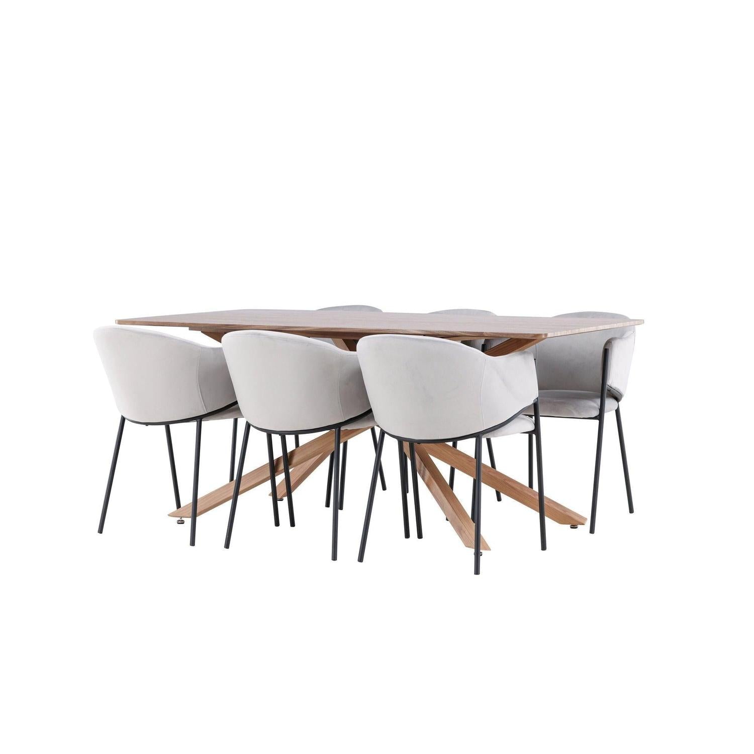 Essgruppe Esstisch Piazza 180*90cm mit Esszimmerstühlen Evelina aus Samt - Braun/Grau-Essgruppen Rechteckig-Venture Home-le canapé