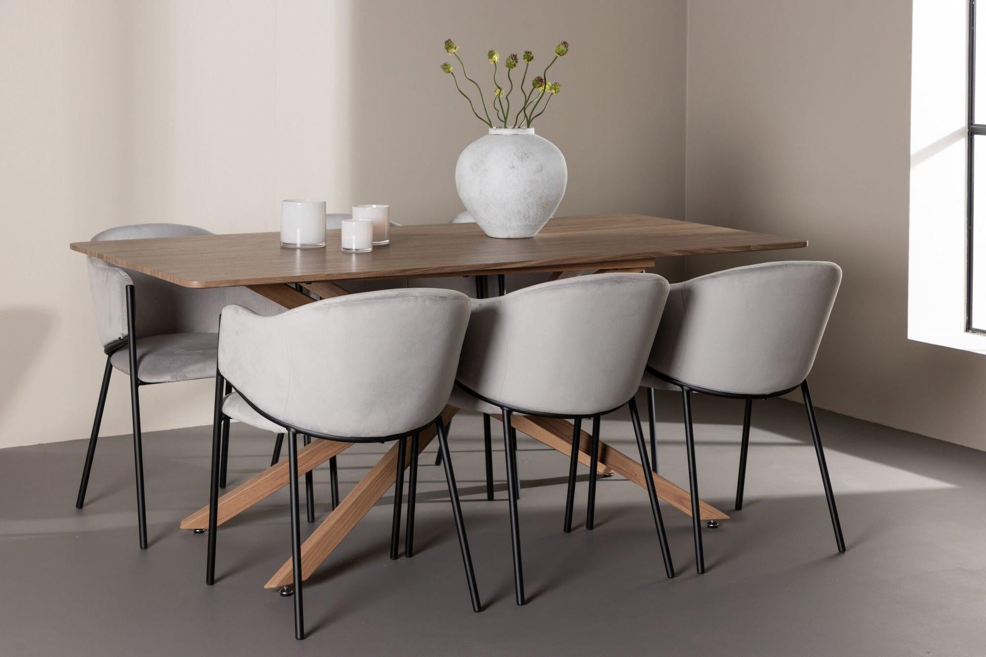Essgruppe Esstisch Piazza 180*90cm mit Esszimmerstühlen Evelina aus Samt - Braun/Grau-Essgruppen Rechteckig-Venture Home-le canapé