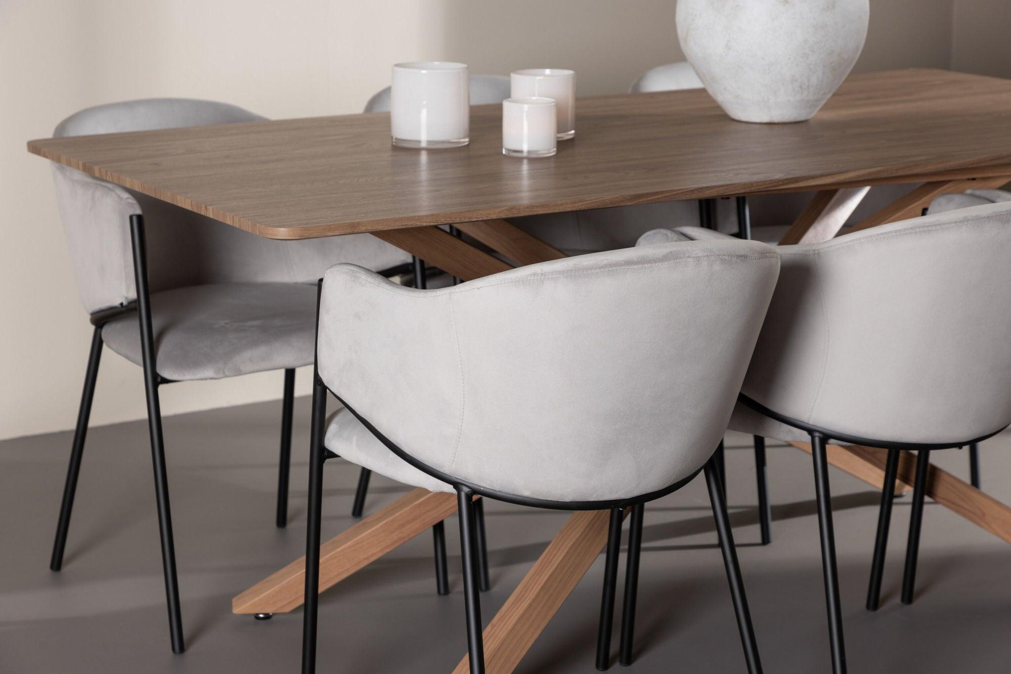 Essgruppe Esstisch Piazza 180*90cm mit Esszimmerstühlen Evelina aus Samt - Braun/Grau-Essgruppen Rechteckig-Venture Home-le canapé