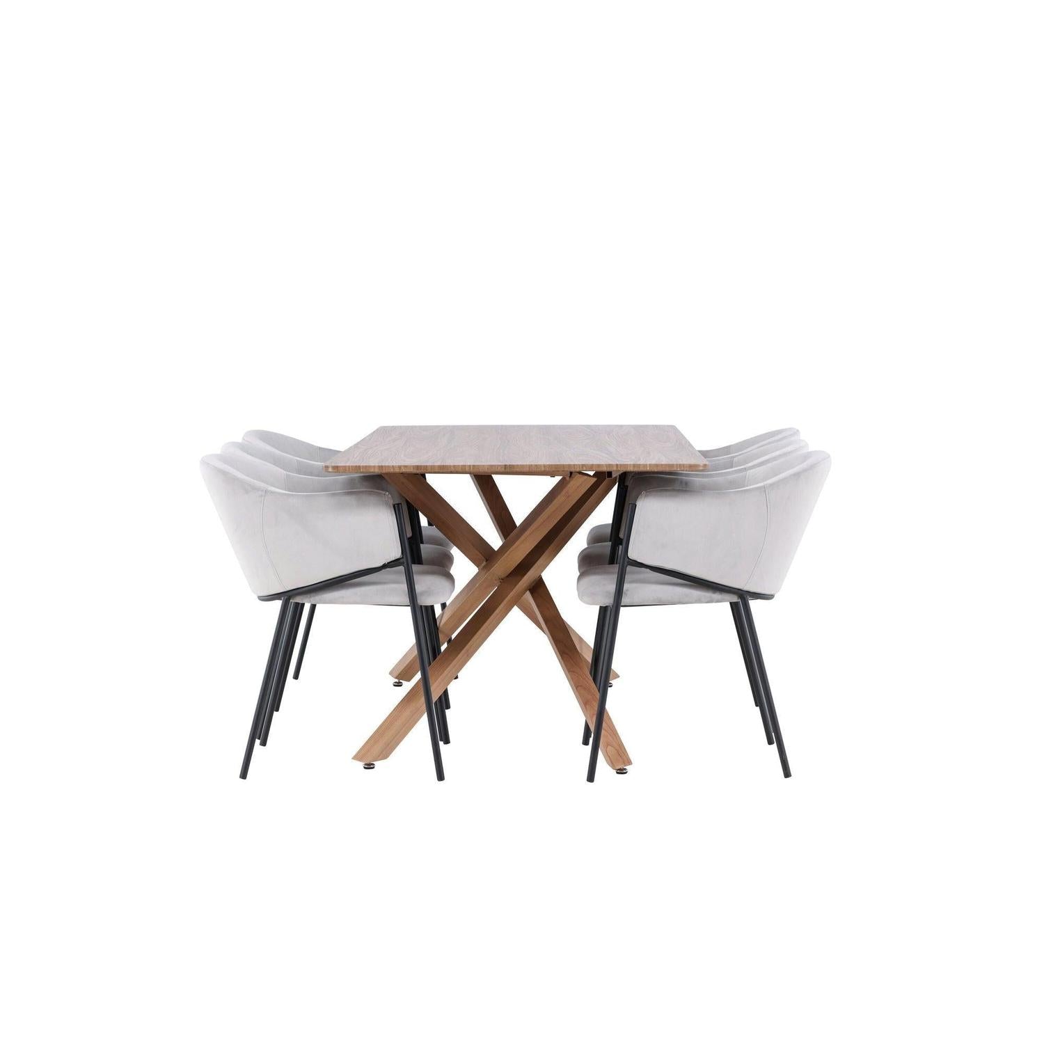 Essgruppe Esstisch Piazza 180*90cm mit Esszimmerstühlen Evelina aus Samt - Braun/Grau-Essgruppen Rechteckig-Venture Home-le canapé