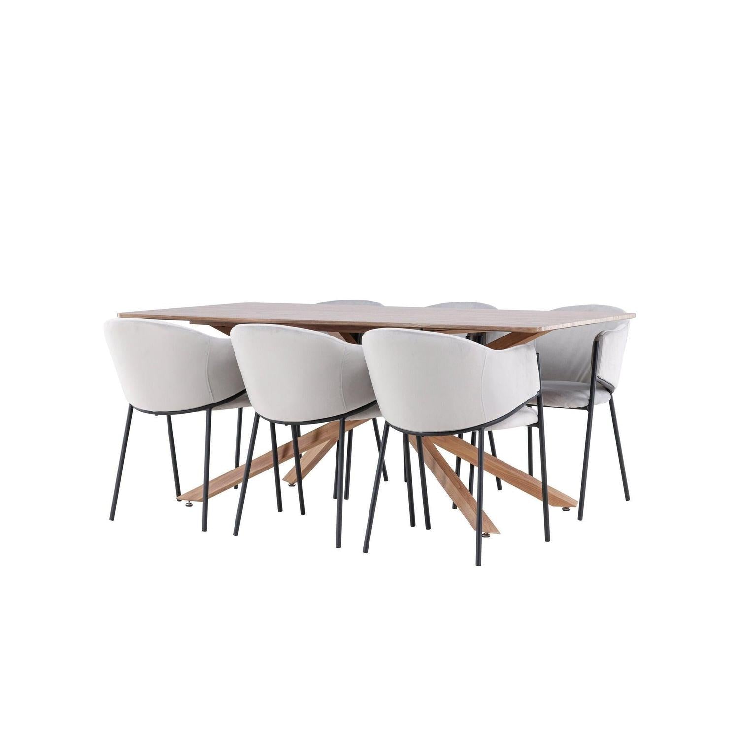 Essgruppe Esstisch Piazza 180*90cm mit Esszimmerstühlen Evelina aus Samt - Braun/Grau-Essgruppen Rechteckig-Venture Home-le canapé