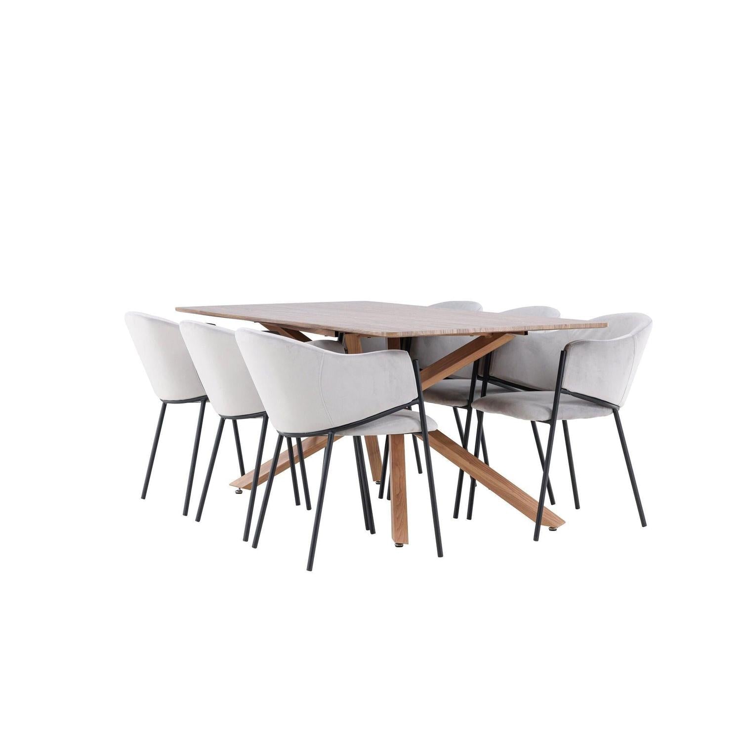 Essgruppe Esstisch Piazza 180*90cm mit Esszimmerstühlen Evelina aus Samt - Braun/Grau-Essgruppen Rechteckig-Venture Home-le canapé