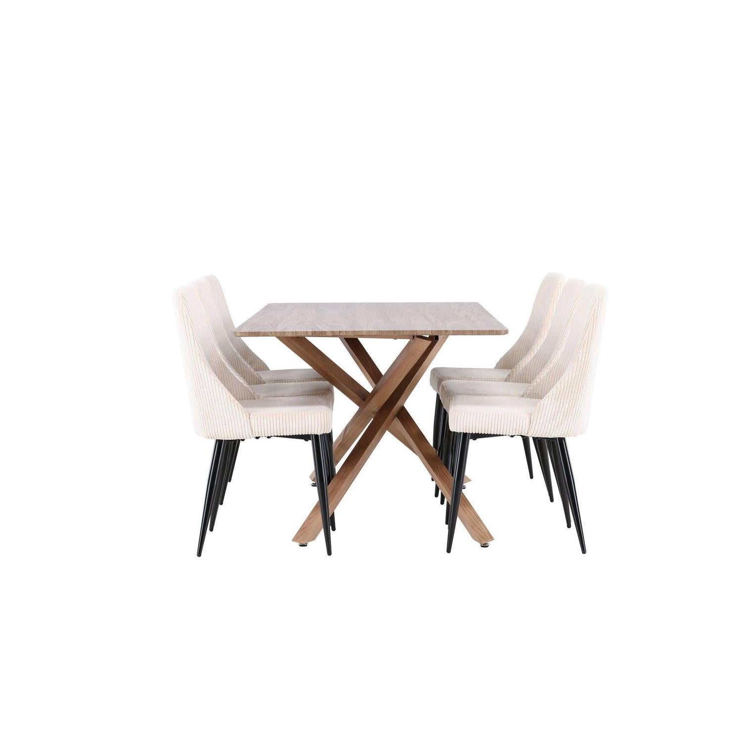 Essgruppe Esstisch Piazza 180*90cm mit Esszimmerstühlen Leone aus Kord - Braun/Weiß-Essgruppen Rechteckig-Venture Home-le canapé