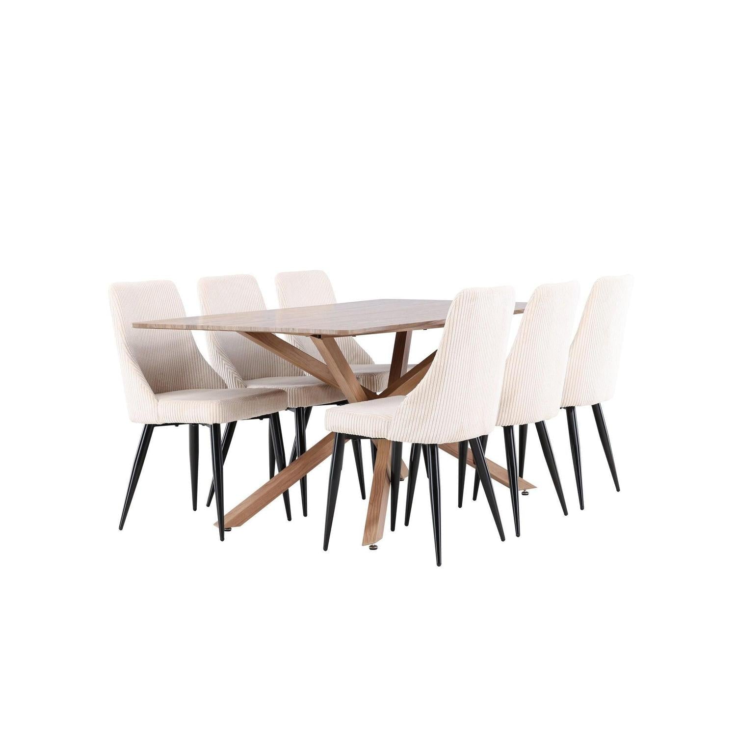 Essgruppe Esstisch Piazza 180*90cm mit Esszimmerstühlen Leone aus Kord - Braun/Weiß-Essgruppen Rechteckig-Venture Home-le canapé