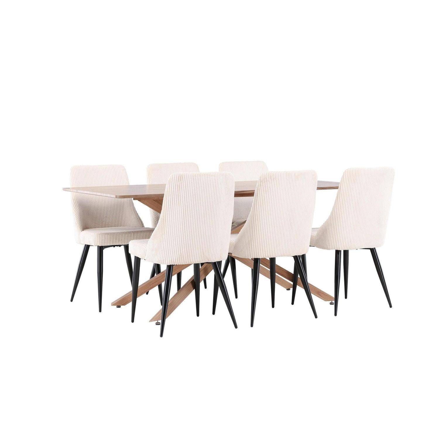 Essgruppe Esstisch Piazza 180*90cm mit Esszimmerstühlen Leone aus Kord - Braun/Weiß-Essgruppen Rechteckig-Venture Home-le canapé