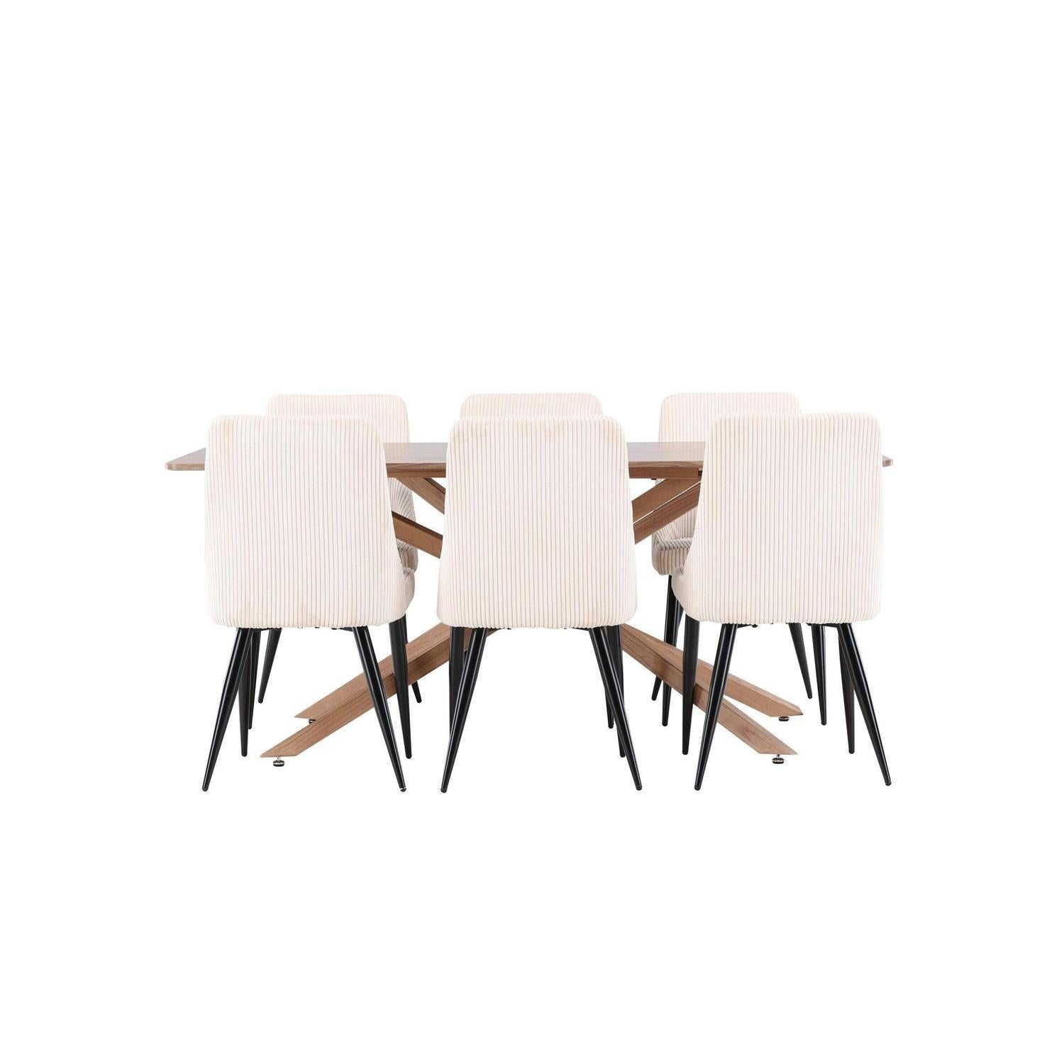 Essgruppe Esstisch Piazza 180*90cm mit Esszimmerstühlen Leone aus Kord - Braun/Weiß-Essgruppen Rechteckig-Venture Home-le canapé