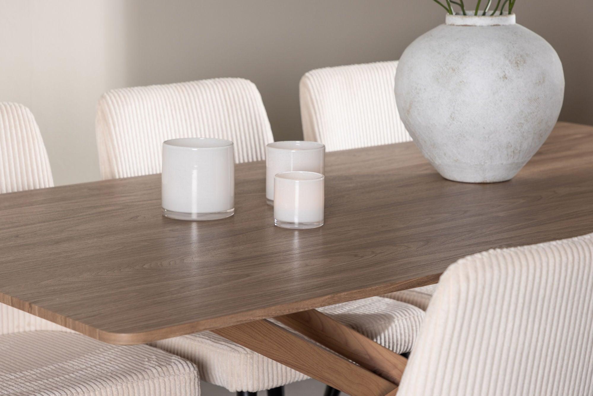 Essgruppe Esstisch Piazza 180*90cm mit Esszimmerstühlen Leone aus Kord - Braun/Weiß-Essgruppen Rechteckig-Venture Home-le canapé