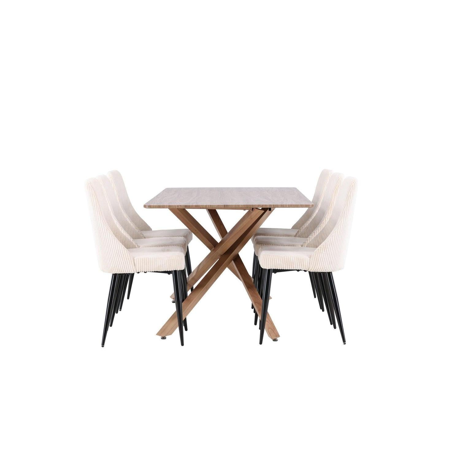 Essgruppe Esstisch Piazza 180*90cm mit Esszimmerstühlen Leone aus Kord - Braun/Weiß-Essgruppen Rechteckig-Venture Home-le canapé