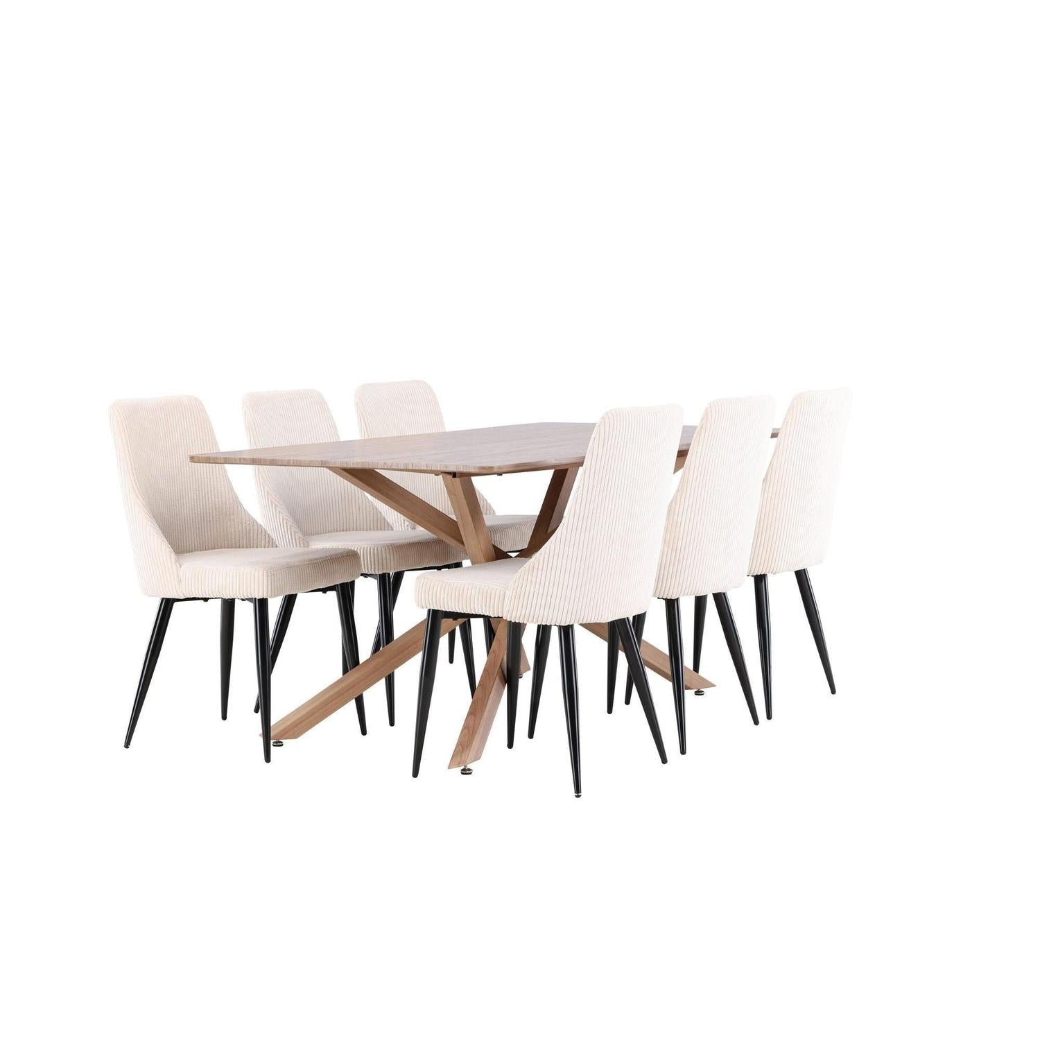 Essgruppe Esstisch Piazza 180*90cm mit Esszimmerstühlen Leone aus Kord - Braun/Weiß-Essgruppen Rechteckig-Venture Home-le canapé