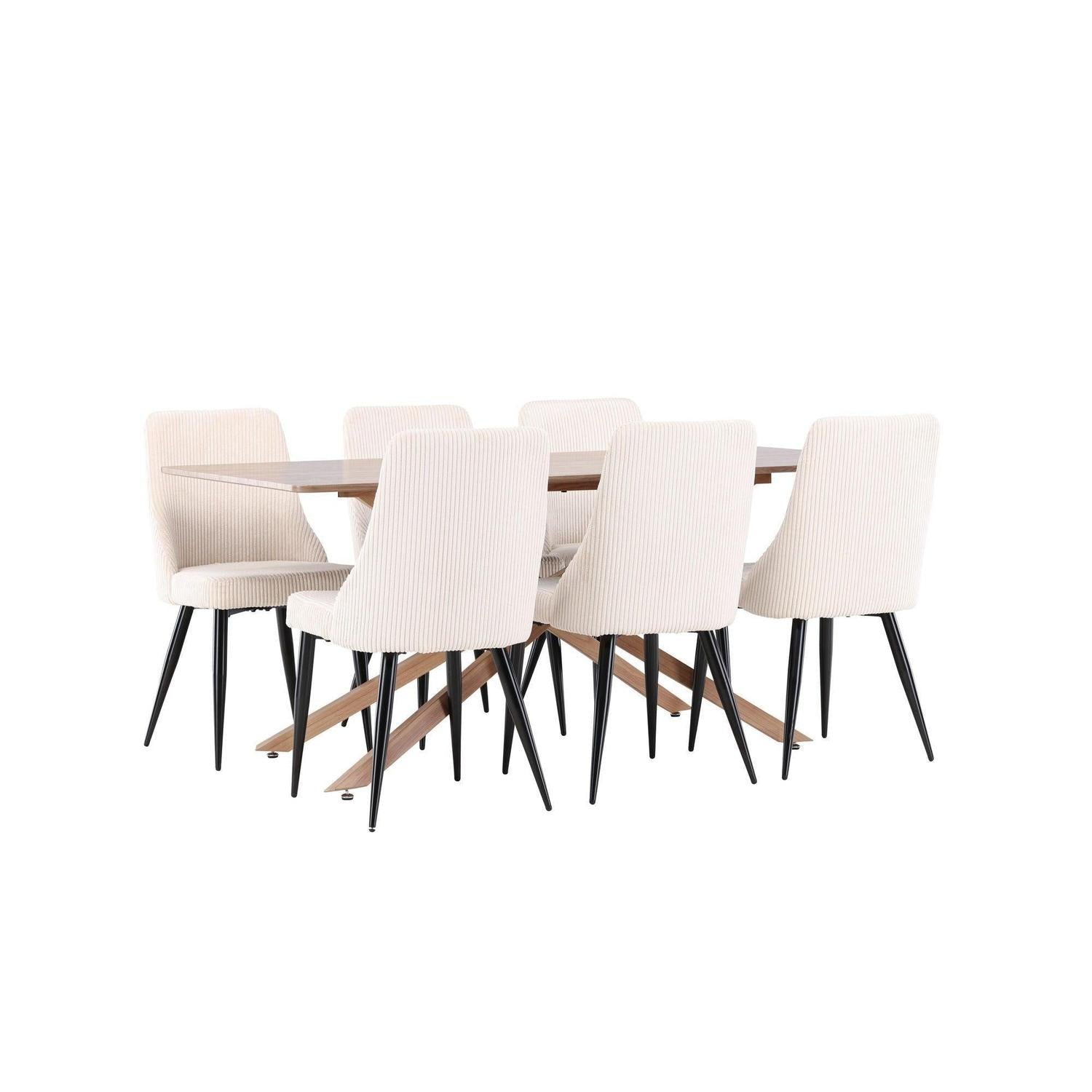 Essgruppe Esstisch Piazza 180*90cm mit Esszimmerstühlen Leone aus Kord - Braun/Weiß-Essgruppen Rechteckig-Venture Home-le canapé