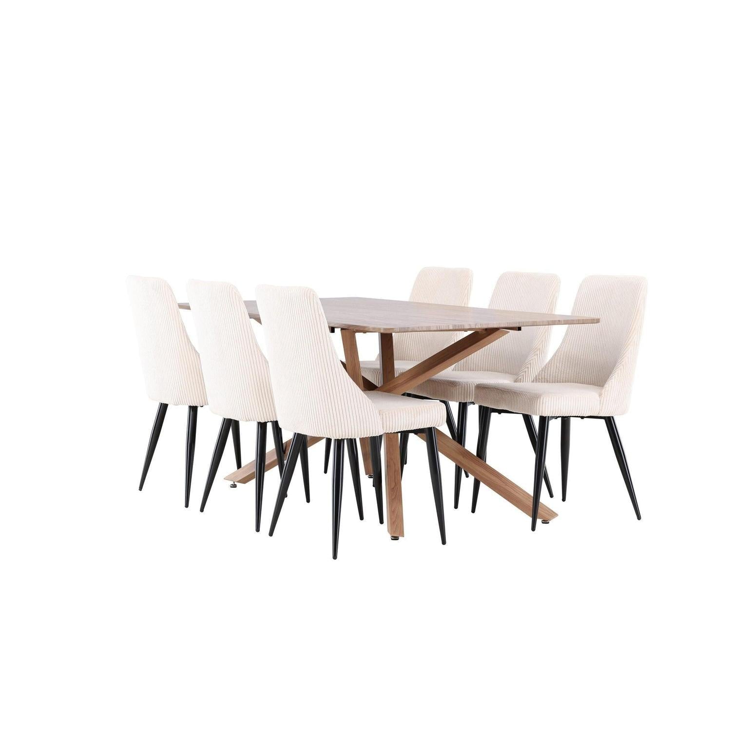 Essgruppe Esstisch Piazza 180*90cm mit Esszimmerstühlen Leone aus Kord - Braun/Weiß-Essgruppen Rechteckig-Venture Home-le canapé