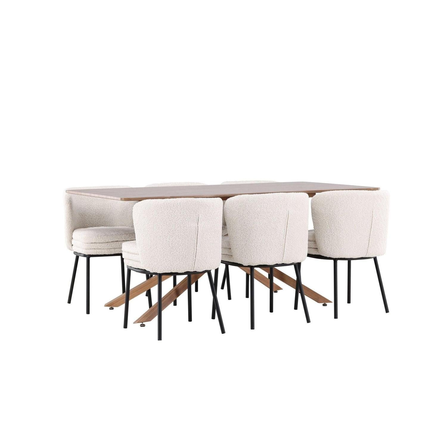 Essgruppe Esstisch Piazza 180*90cm mit Stühlen Agnes aus Teddy- Bouclé - Braun/Weiß-Essgruppe Rechteckig-Venture Home-le canapé