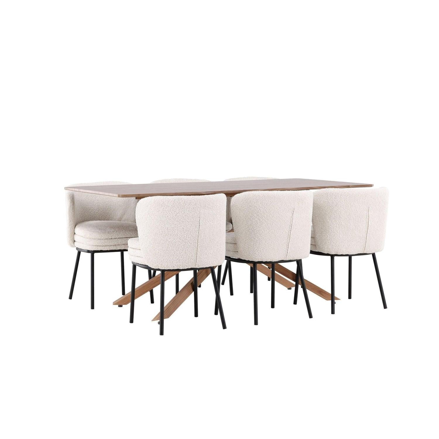 Essgruppe Esstisch Piazza 180*90cm mit Stühlen Agnes aus Teddy- Bouclé - Braun/Weiß-Essgruppe Rechteckig-Venture Home-le canapé