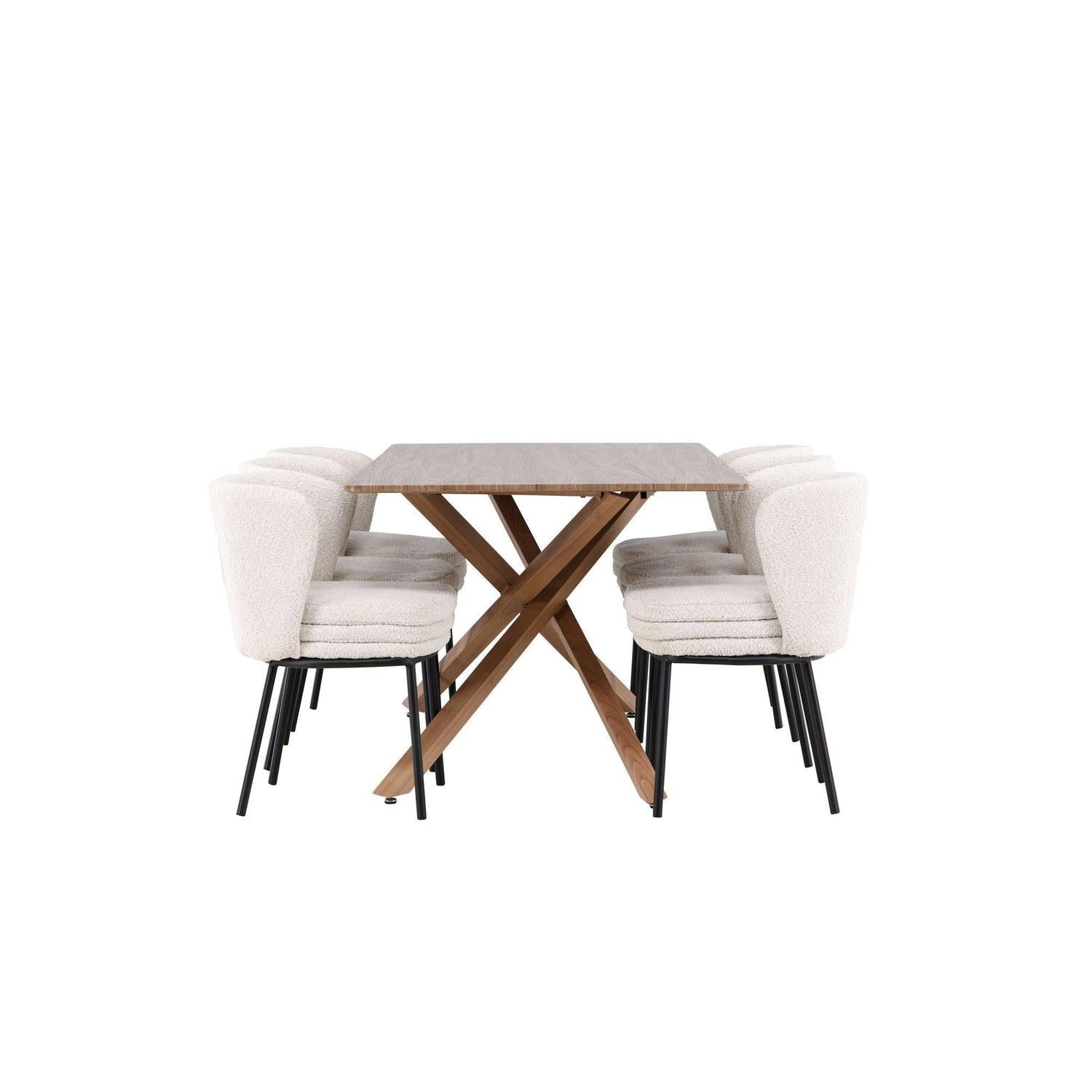 Essgruppe Esstisch Piazza 180*90cm mit Stühlen Agnes aus Teddy- Bouclé - Braun/Weiß-Essgruppen Rechteckig-Venture Home-le canapé