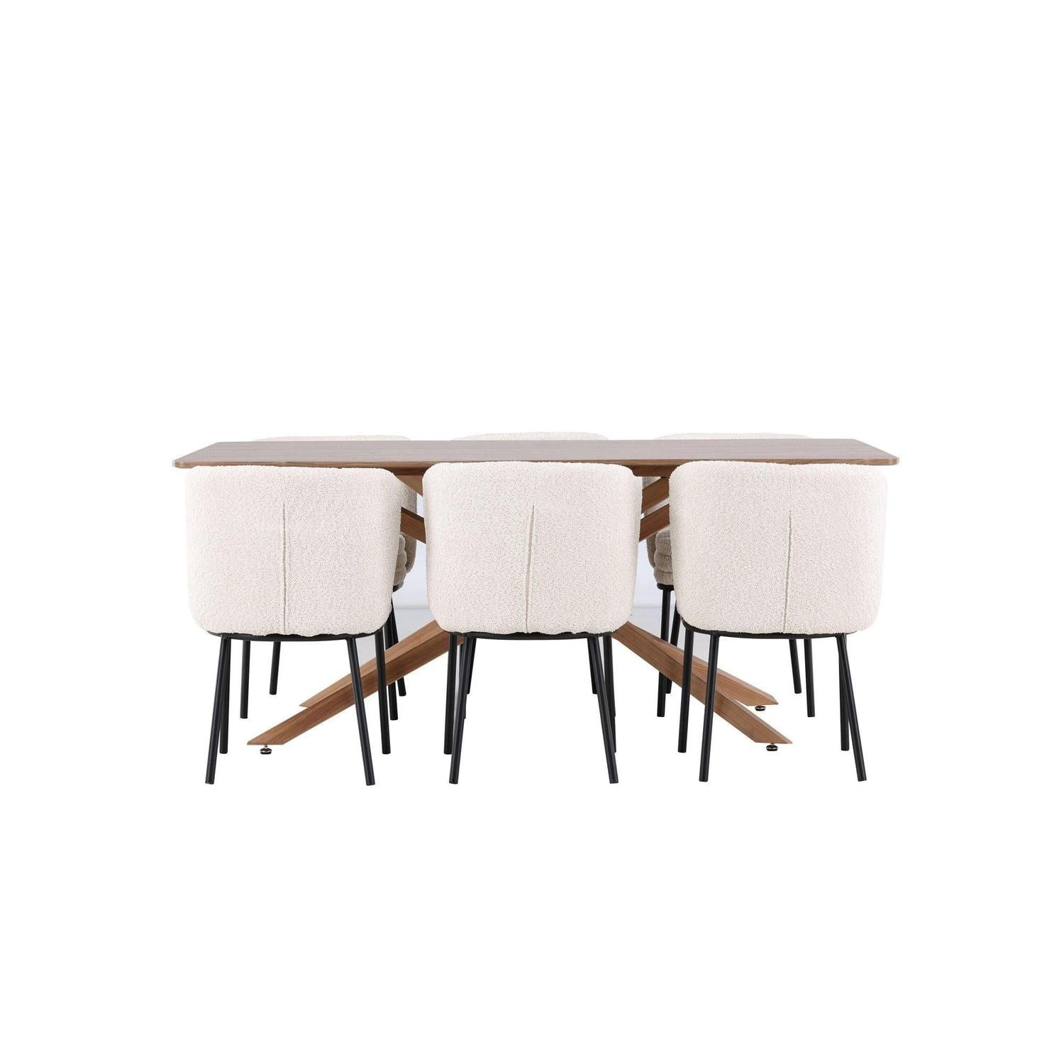 Essgruppe Esstisch Piazza 180*90cm mit Stühlen Agnes aus Teddy- Bouclé - Braun/Weiß-Essgruppen Rechteckig-Venture Home-le canapé