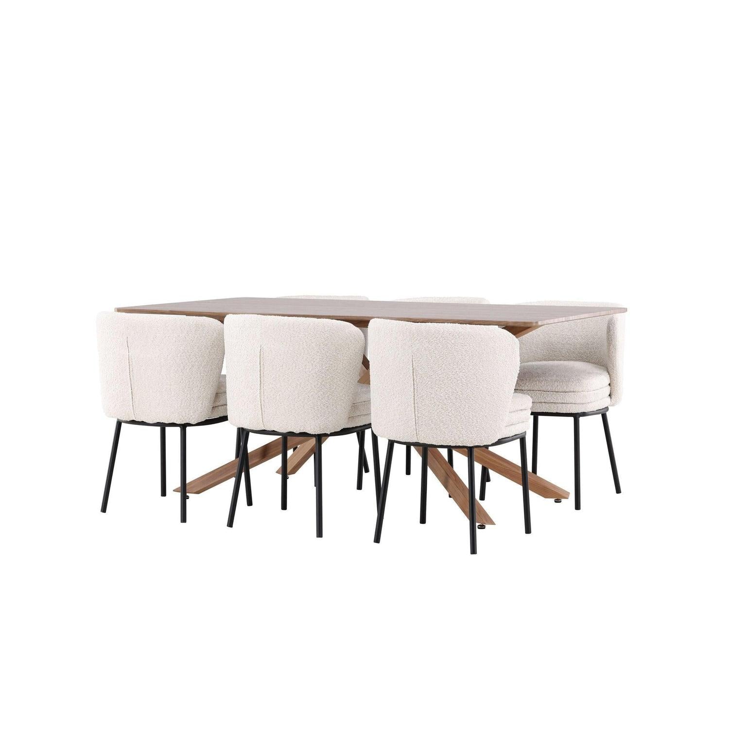 Essgruppe Esstisch Piazza 180*90cm mit Stühlen Agnes aus Teddy- Bouclé - Braun/Weiß-Essgruppen Rechteckig-Venture Home-le canapé