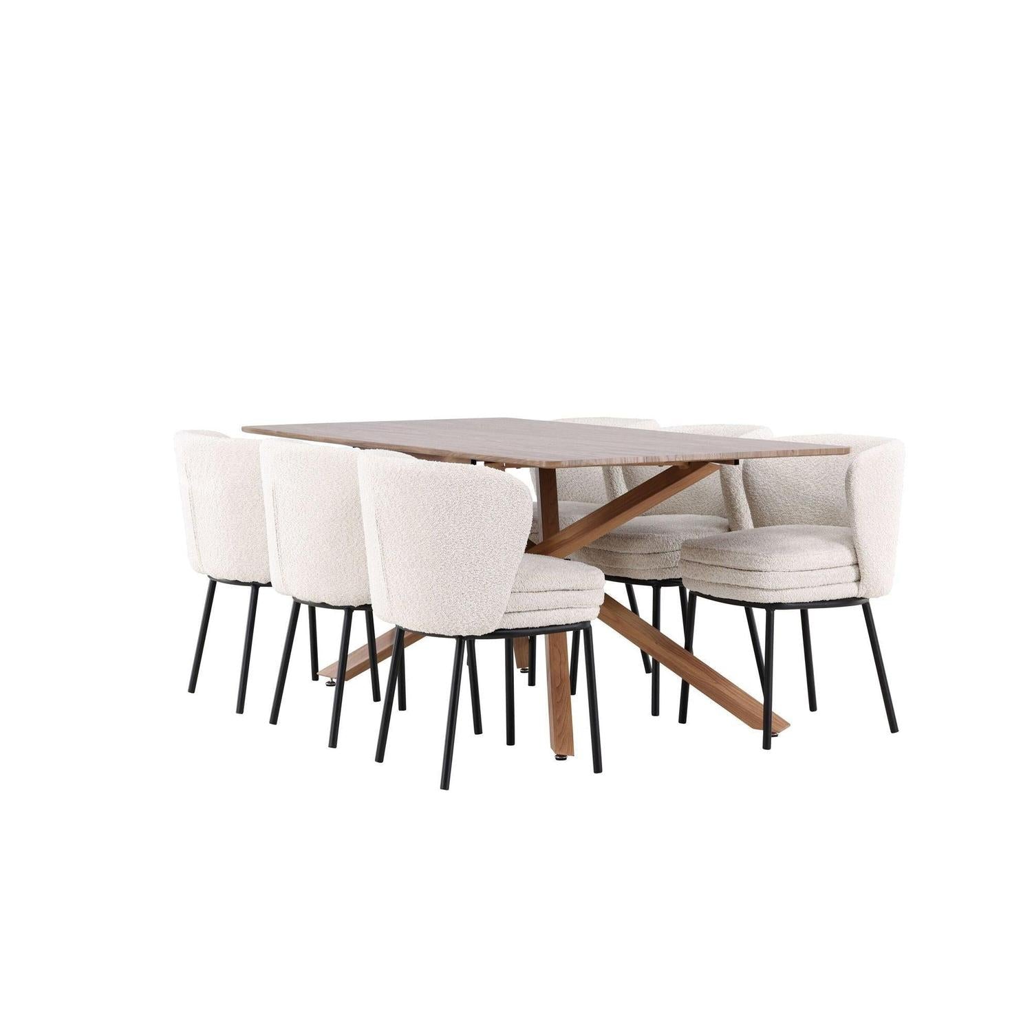 Essgruppe Esstisch Piazza 180*90cm mit Stühlen Agnes aus Teddy- Bouclé - Braun/Weiß-Essgruppen Rechteckig-Venture Home-le canapé